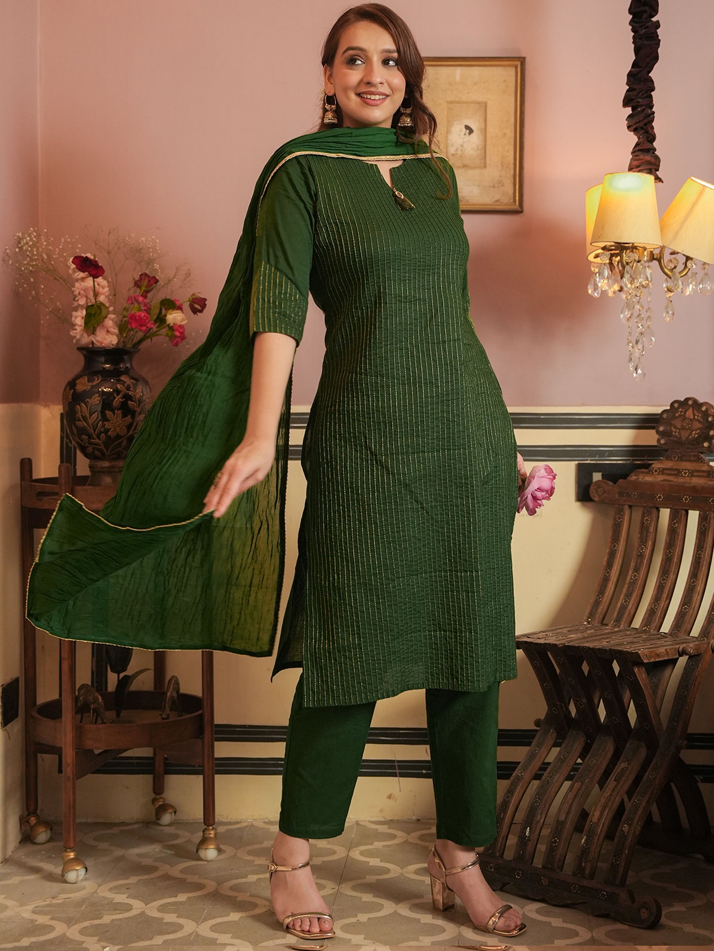 Soft Cotton Solid Straight Green Kurta