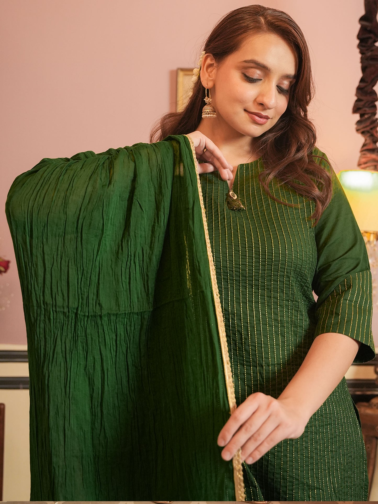 Soft Cotton Solid Straight Green Kurta