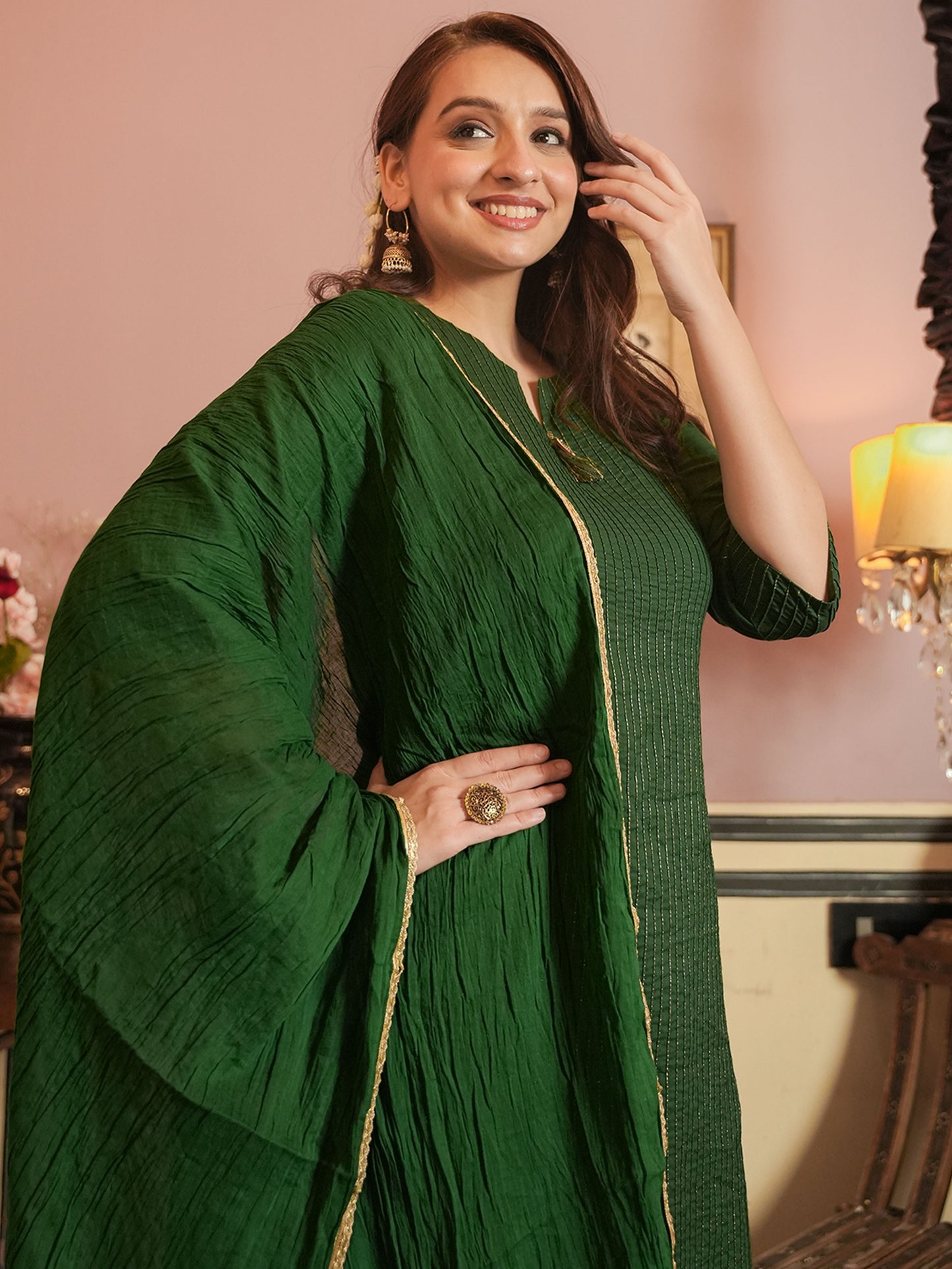 Soft Cotton Solid Straight Green Kurta