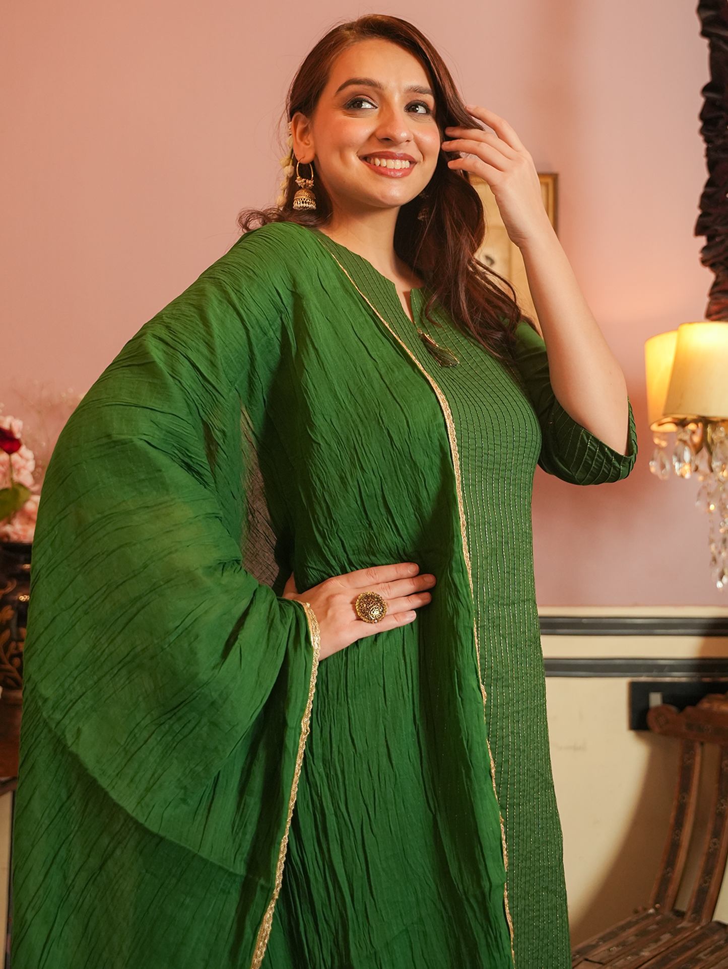 Soft Cotton Solid Straight Green Kurta