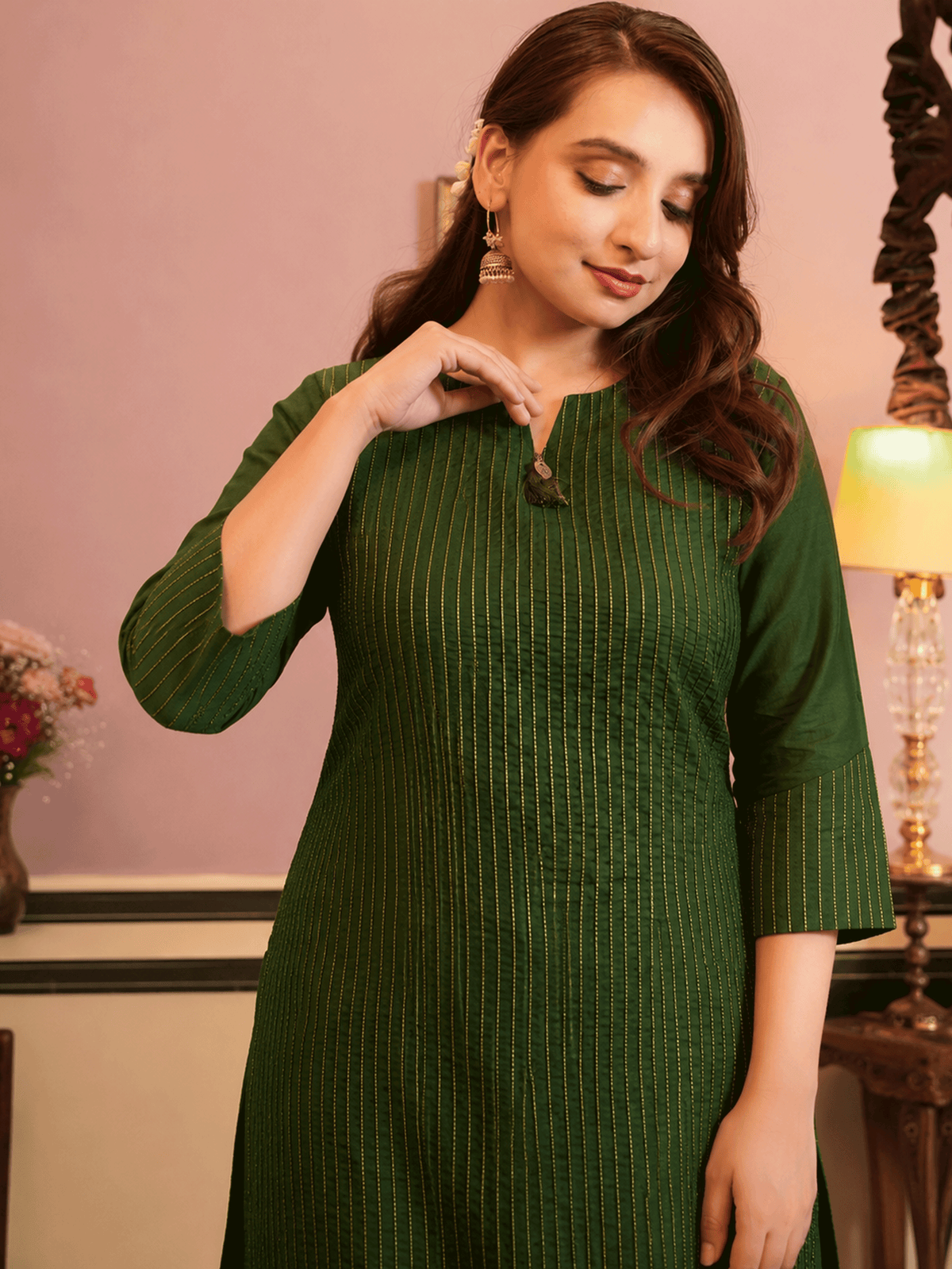 Soft Cotton Solid Straight Green Kurta