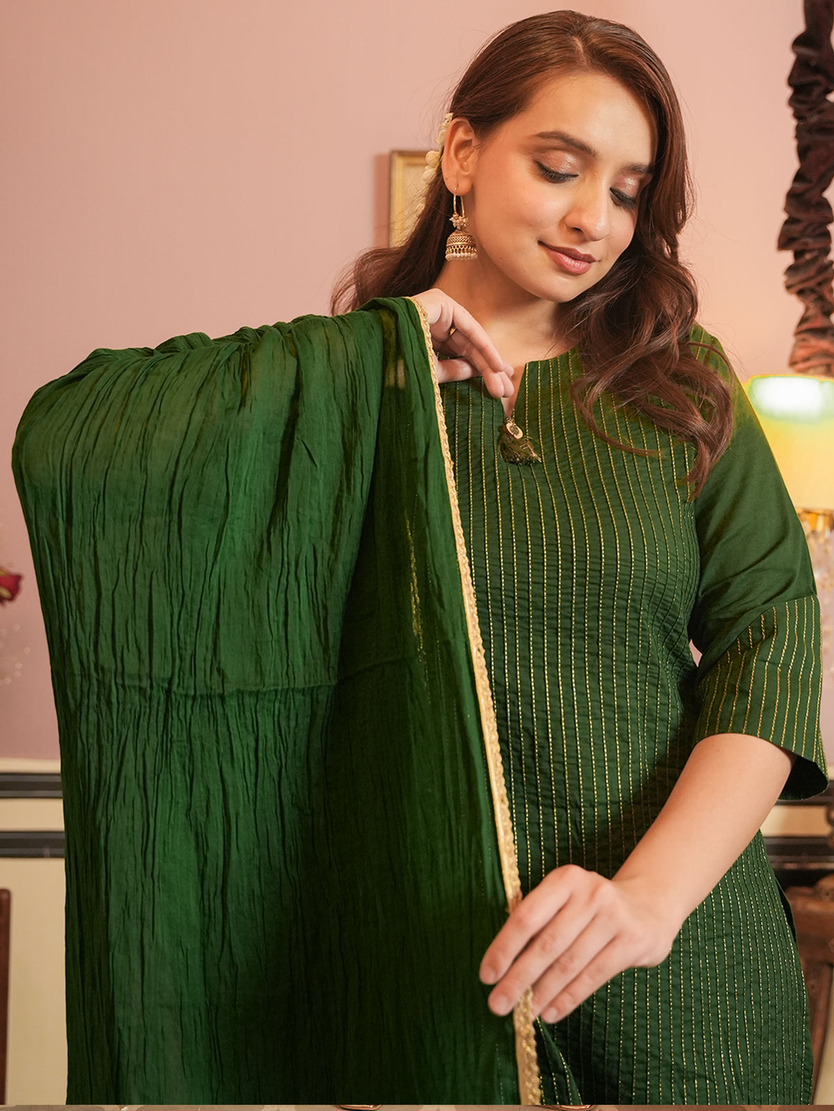 Soft Cotton Solid Straight Green Kurta