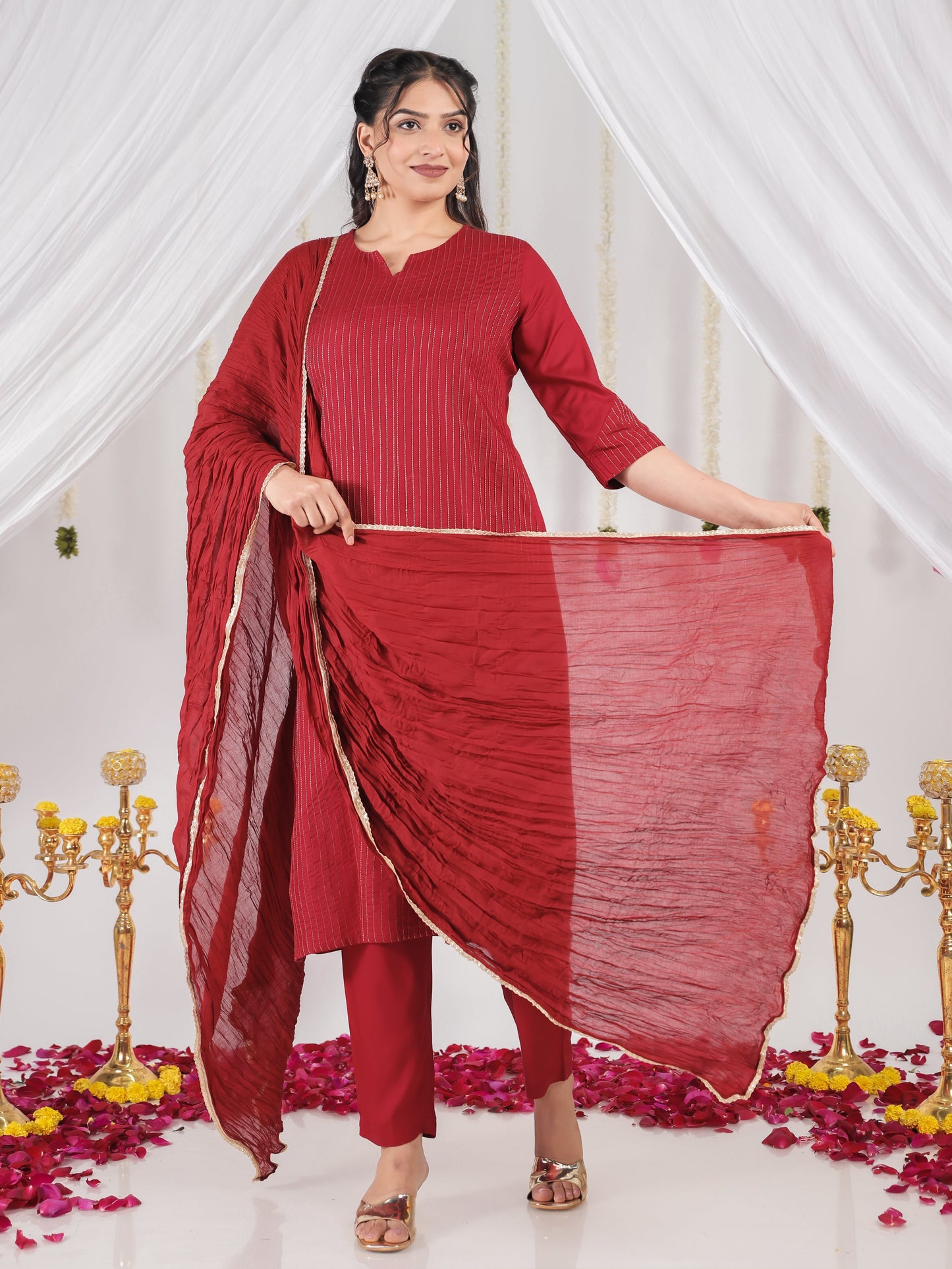 Viscose Solid Straight Maroon Kurta