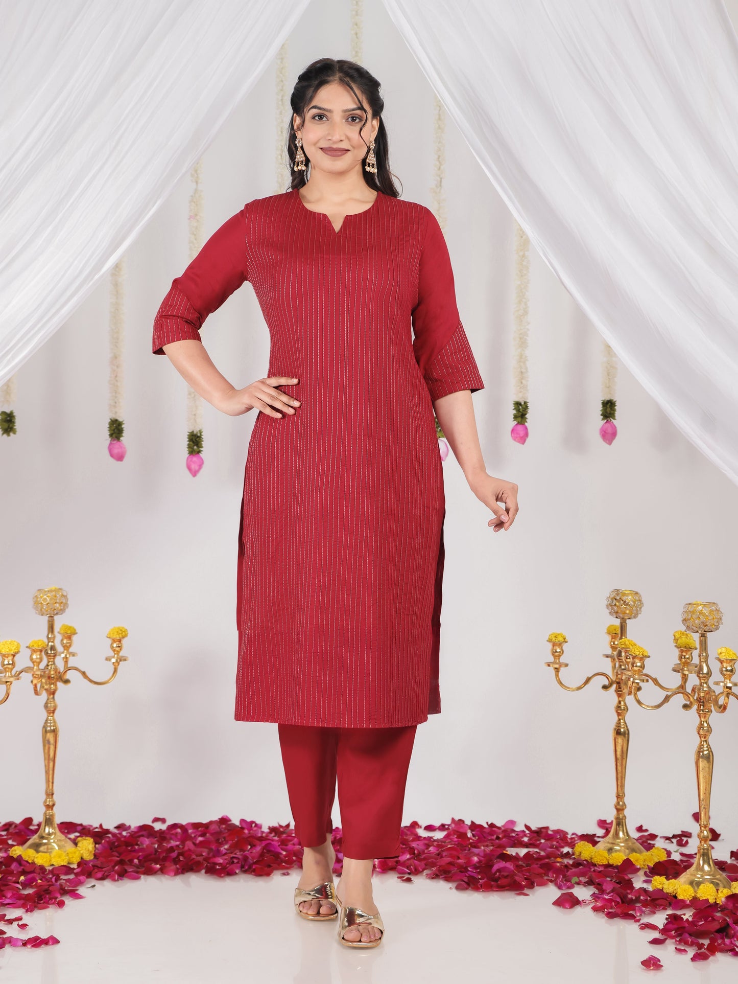 Viscose Solid Straight Maroon Kurta