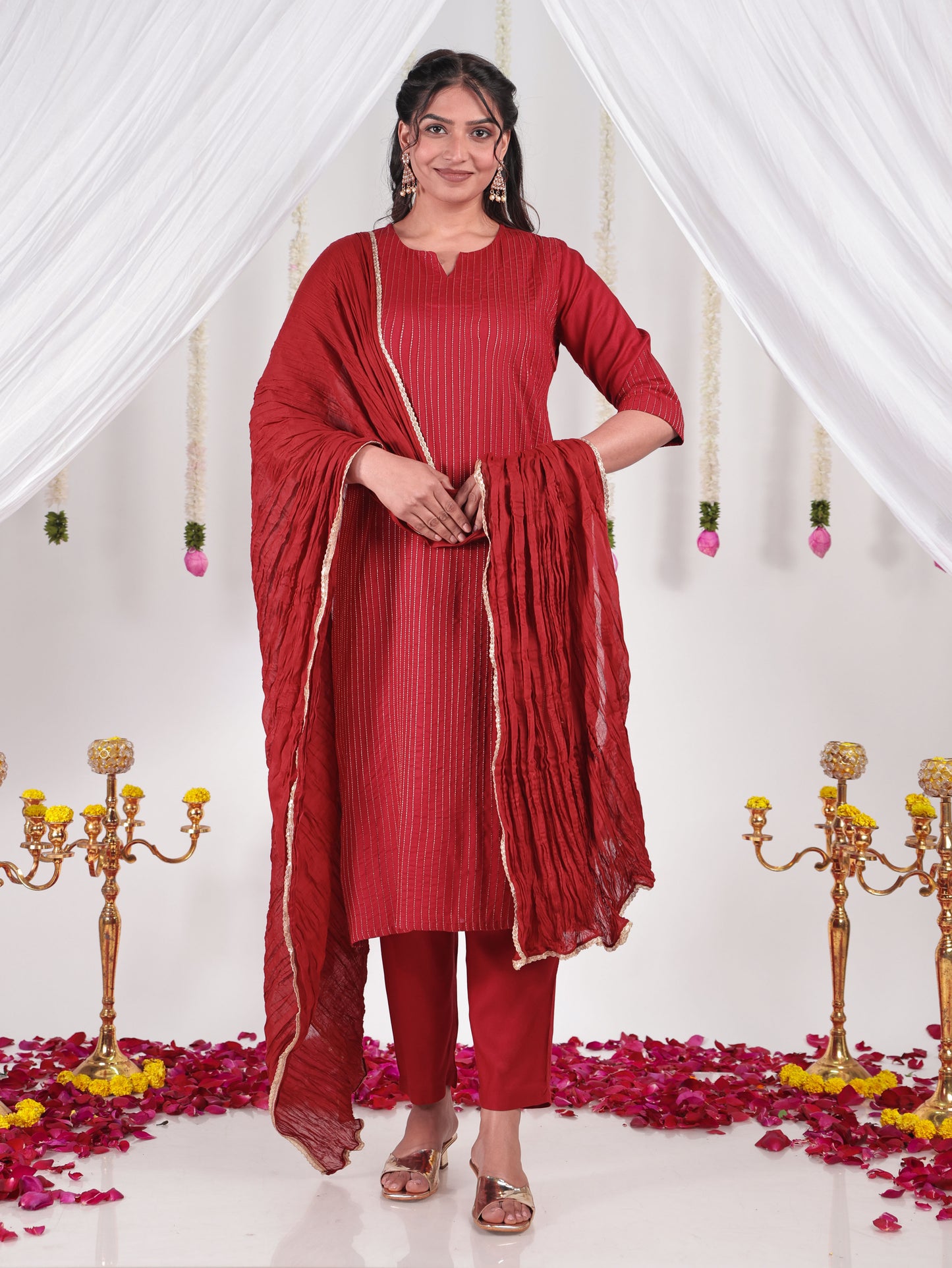 Viscose Solid Straight Maroon Kurta