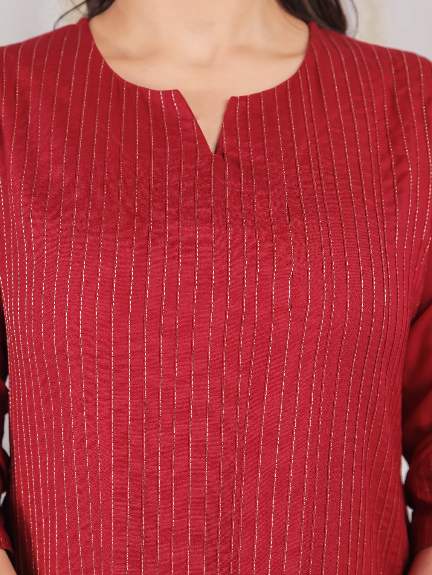 Viscose Solid Straight Maroon Kurta