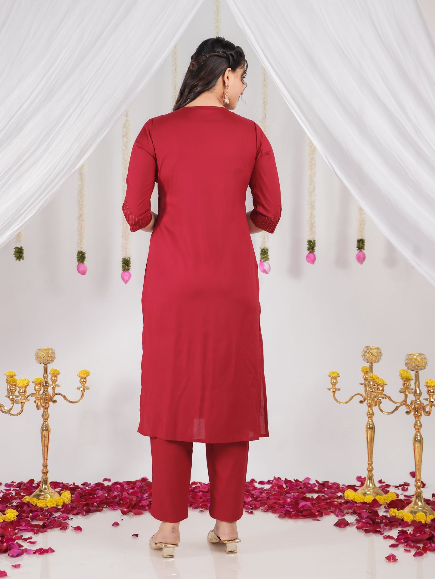 Viscose Solid Straight Maroon Kurta
