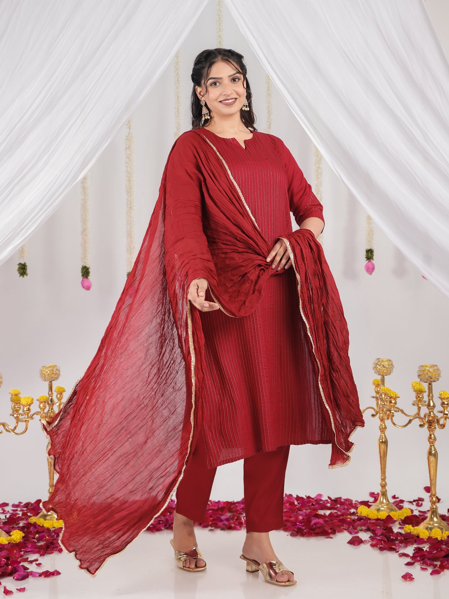 Viscose Solid Straight Maroon Kurta