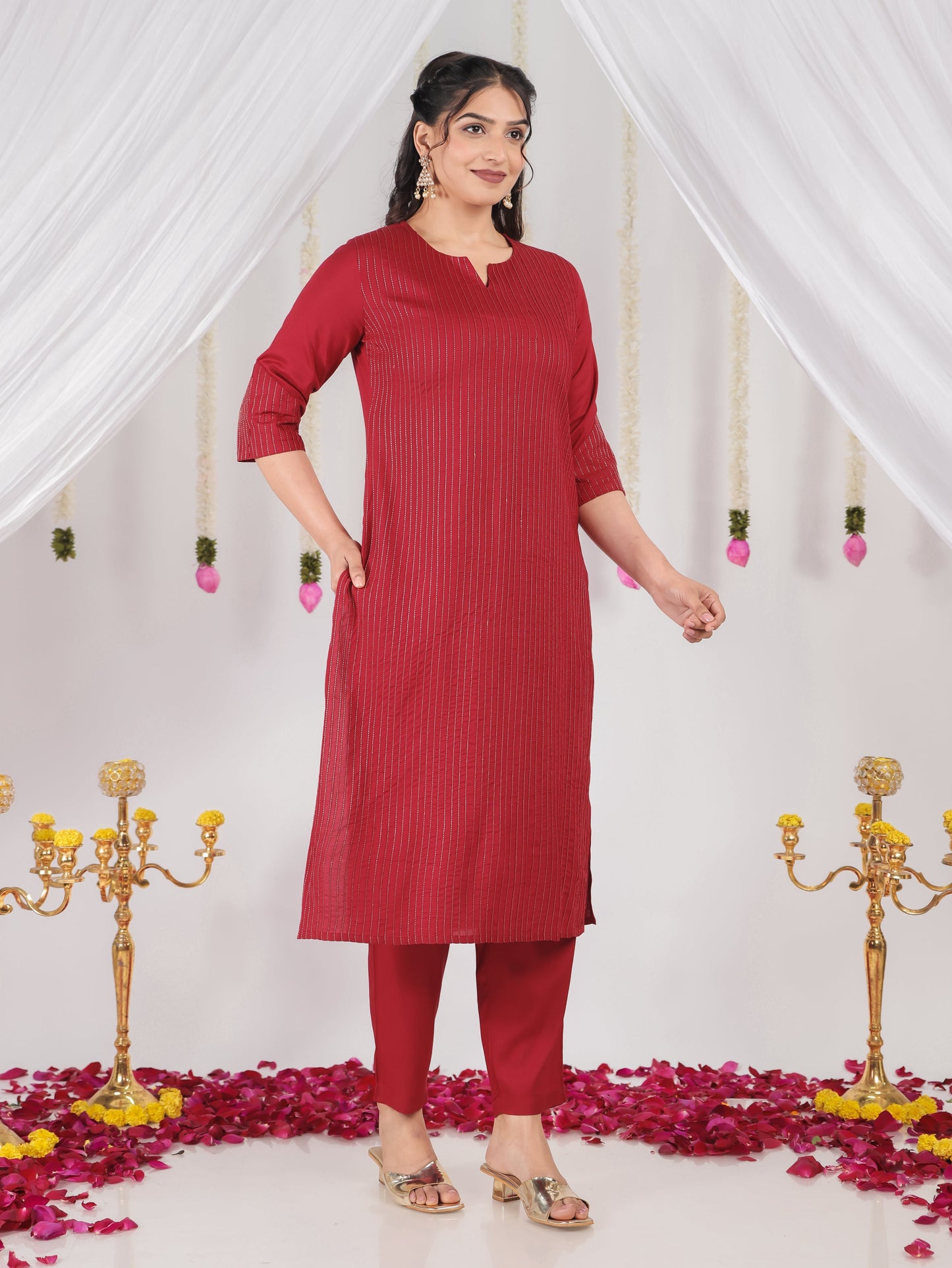Viscose Solid Straight Maroon Kurta