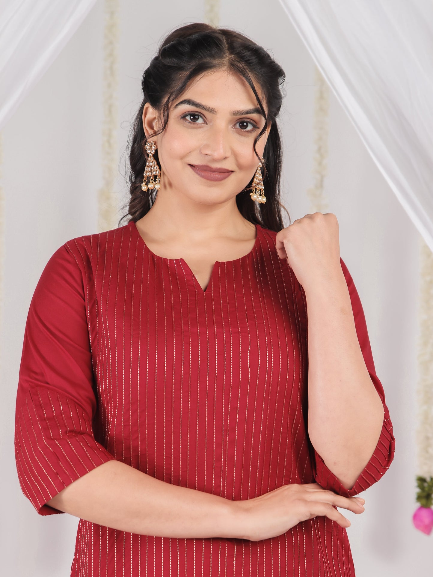 Viscose Solid Straight Maroon Kurta