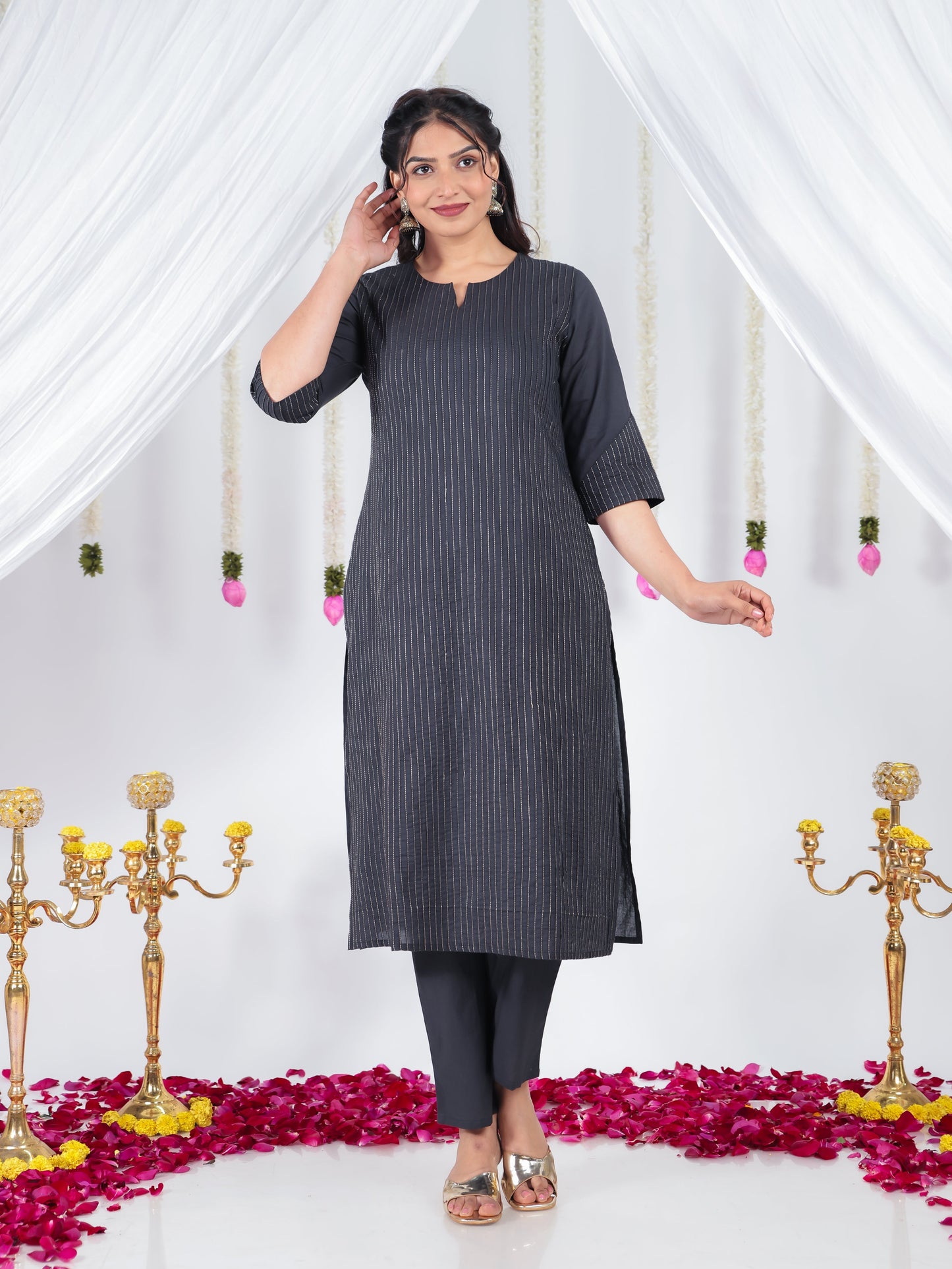 Soft Cotton Solid Straight Black Kurta