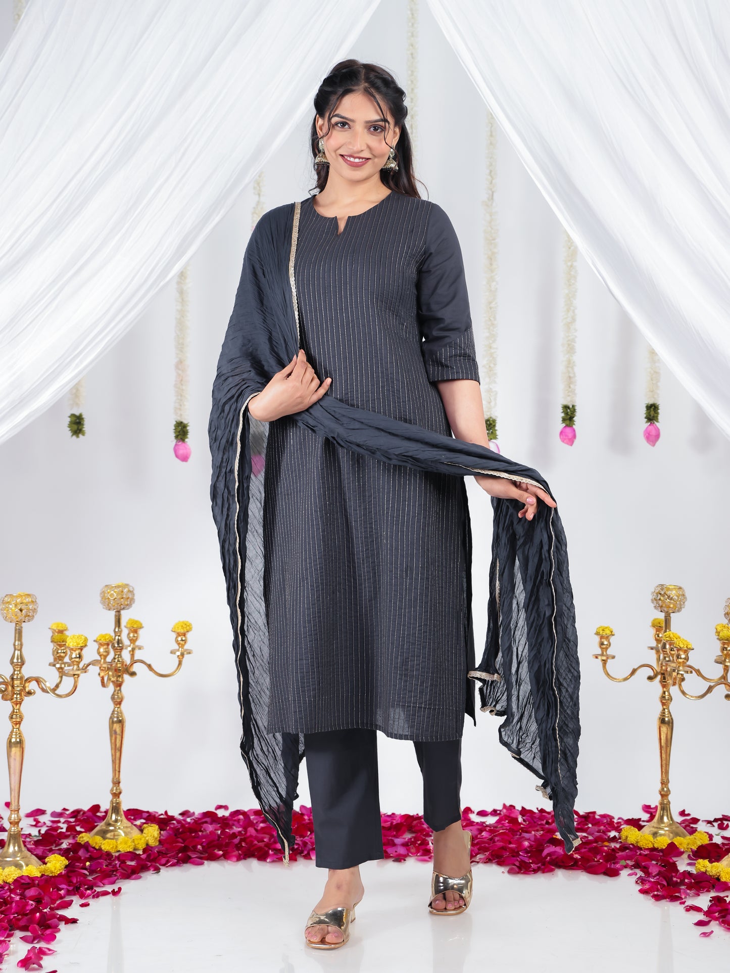 Soft Cotton Solid Straight Black Kurta