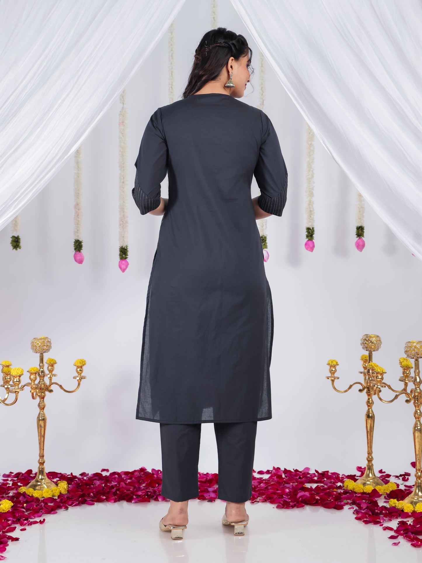 Soft Cotton Solid Straight Black Kurta