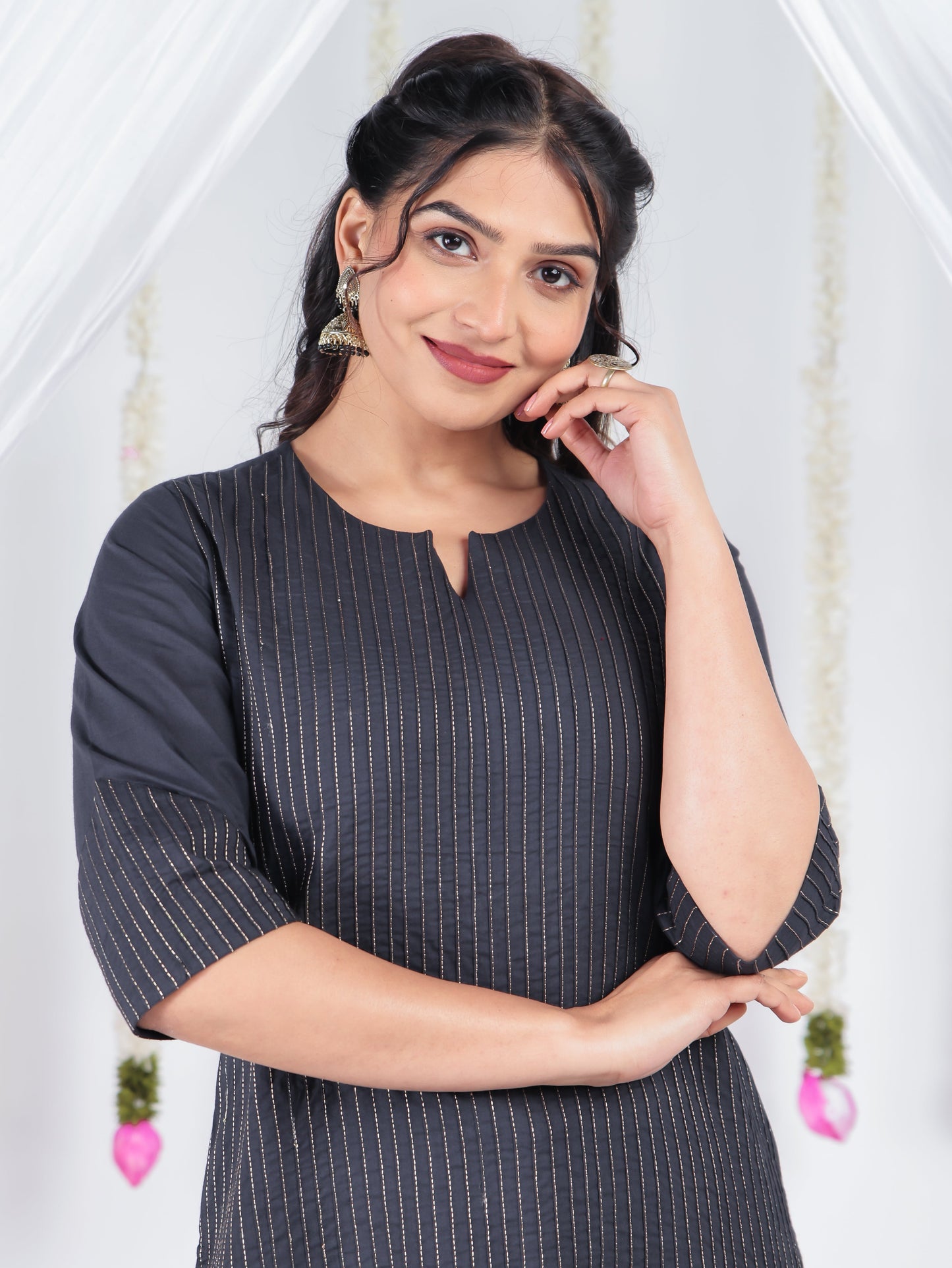 Soft Cotton Solid Straight Black Kurta