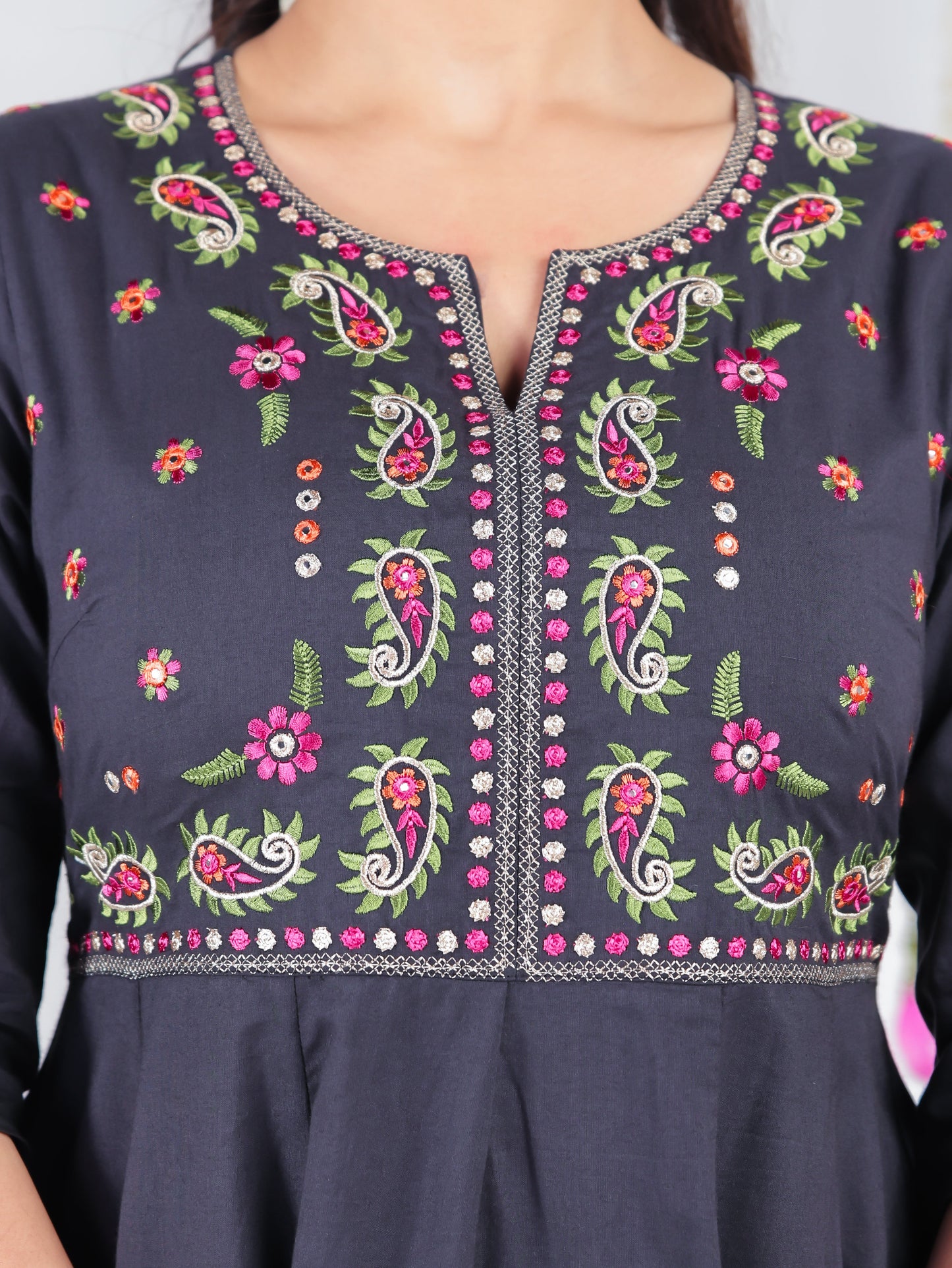 Embroidered Soft Cotton Solid Anarkali Black Kurta
