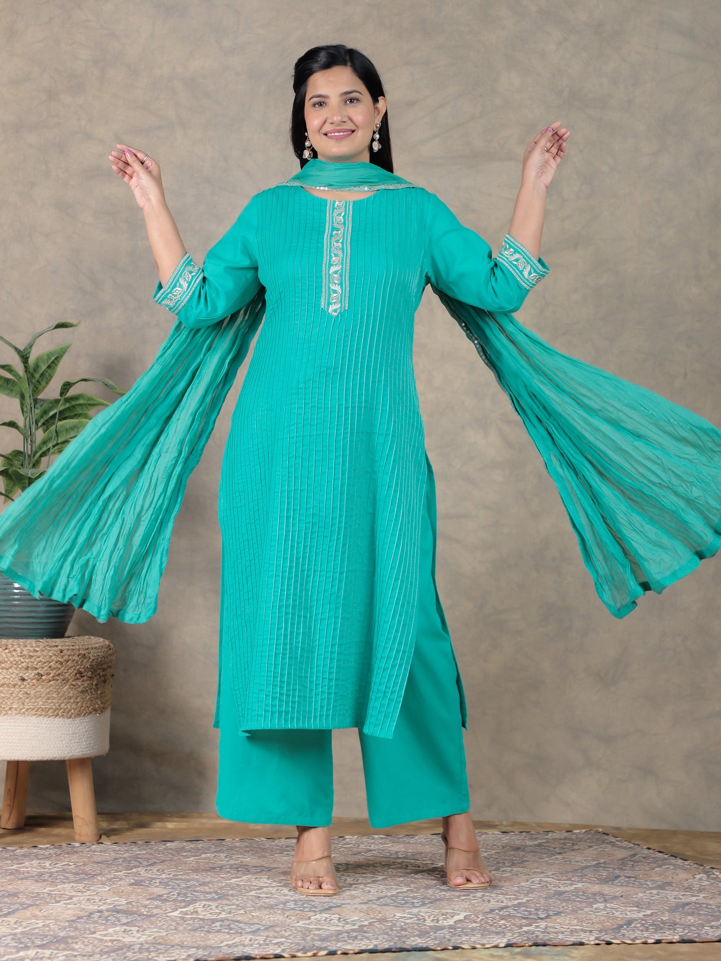 Cotton Voile Solid Sea Green Dupatta