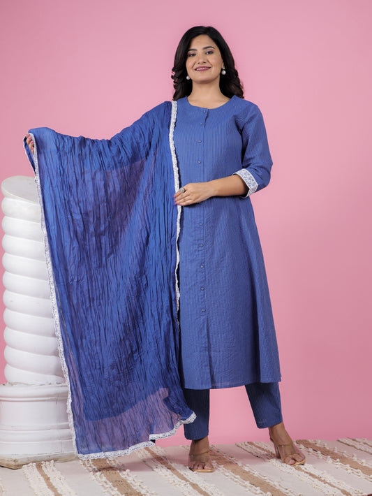 Cotton Voile Solid Blue Dupatta