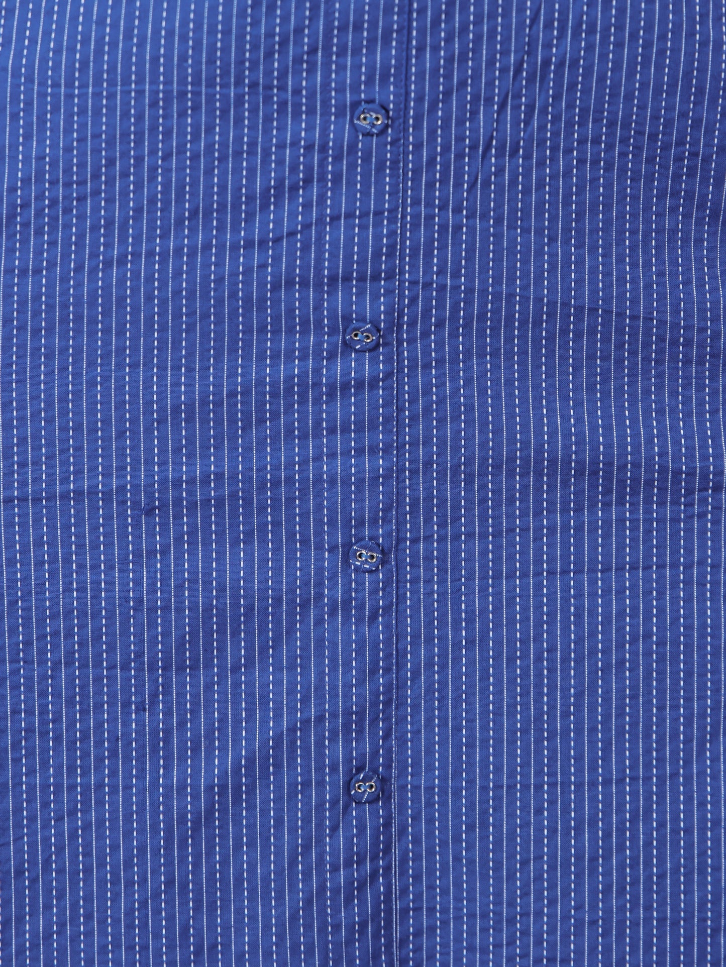 Kantha Cotton Solid Straight Blue Kurta
