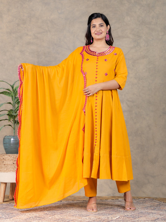 Embroidered Cotton Voile Solid Yellow Dupatta