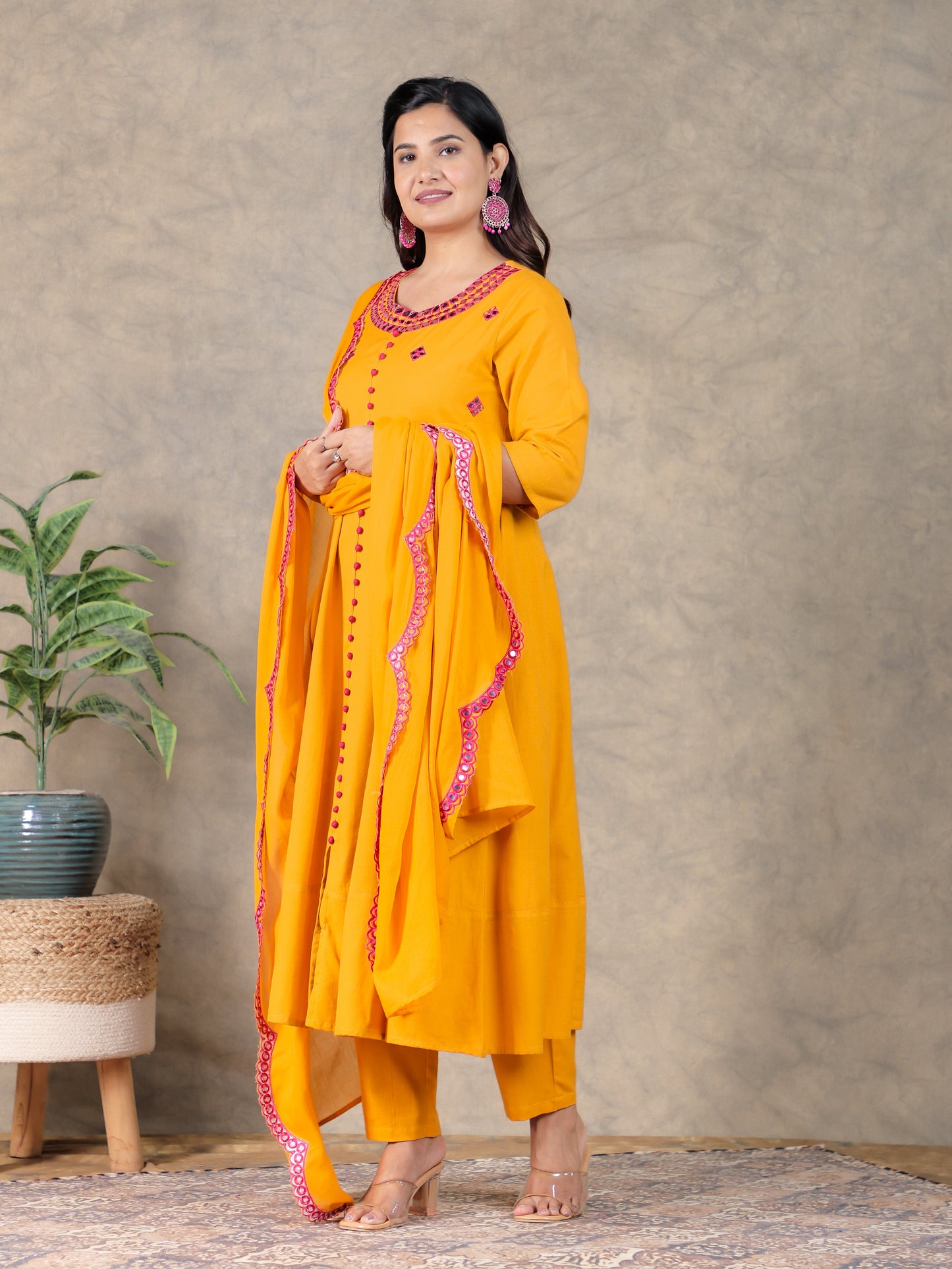 Embroidered Cotton Voile Solid Yellow Dupatta