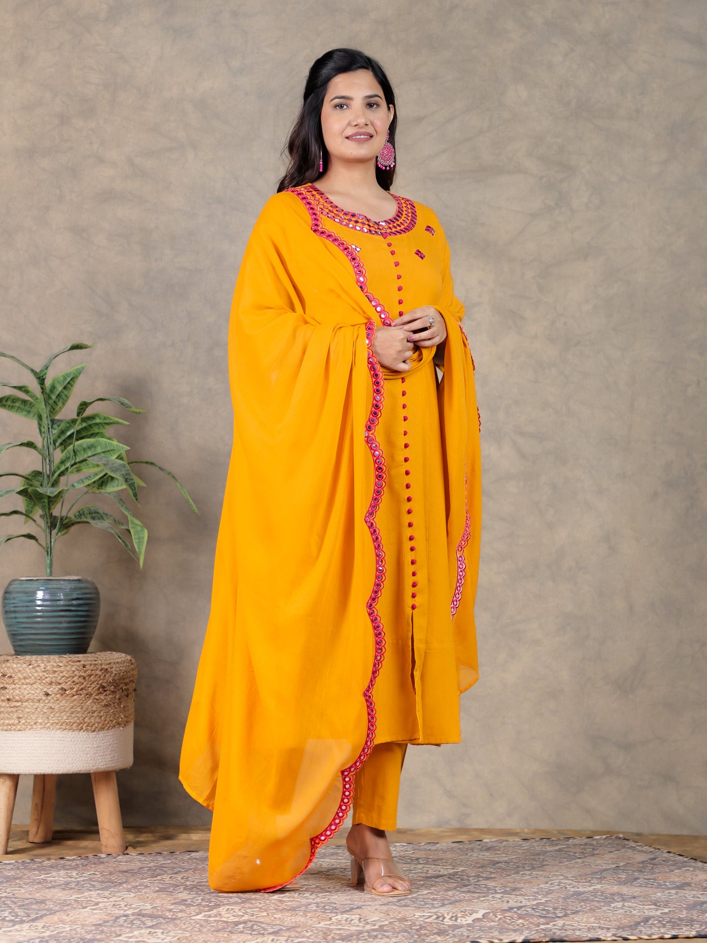 Embroidered Cotton Voile Solid Yellow Dupatta