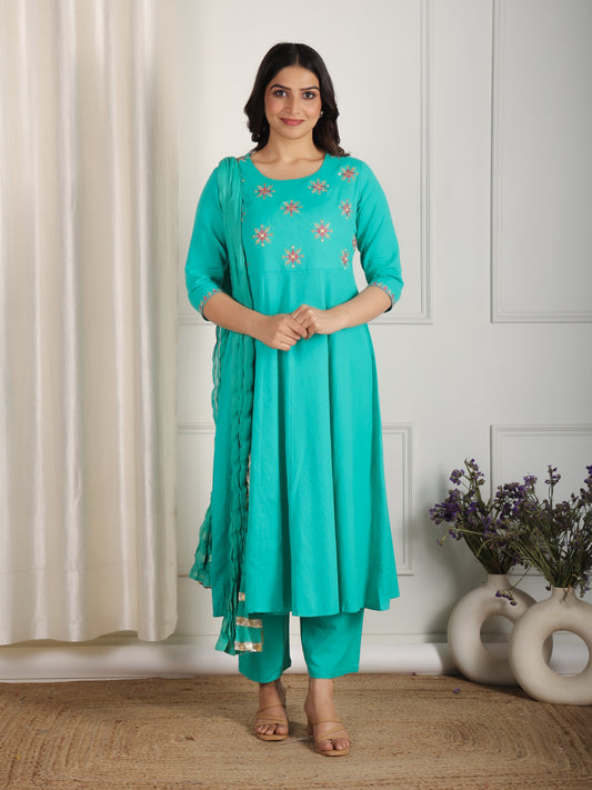 Cotton Voile Solid Sea Green Dupatta