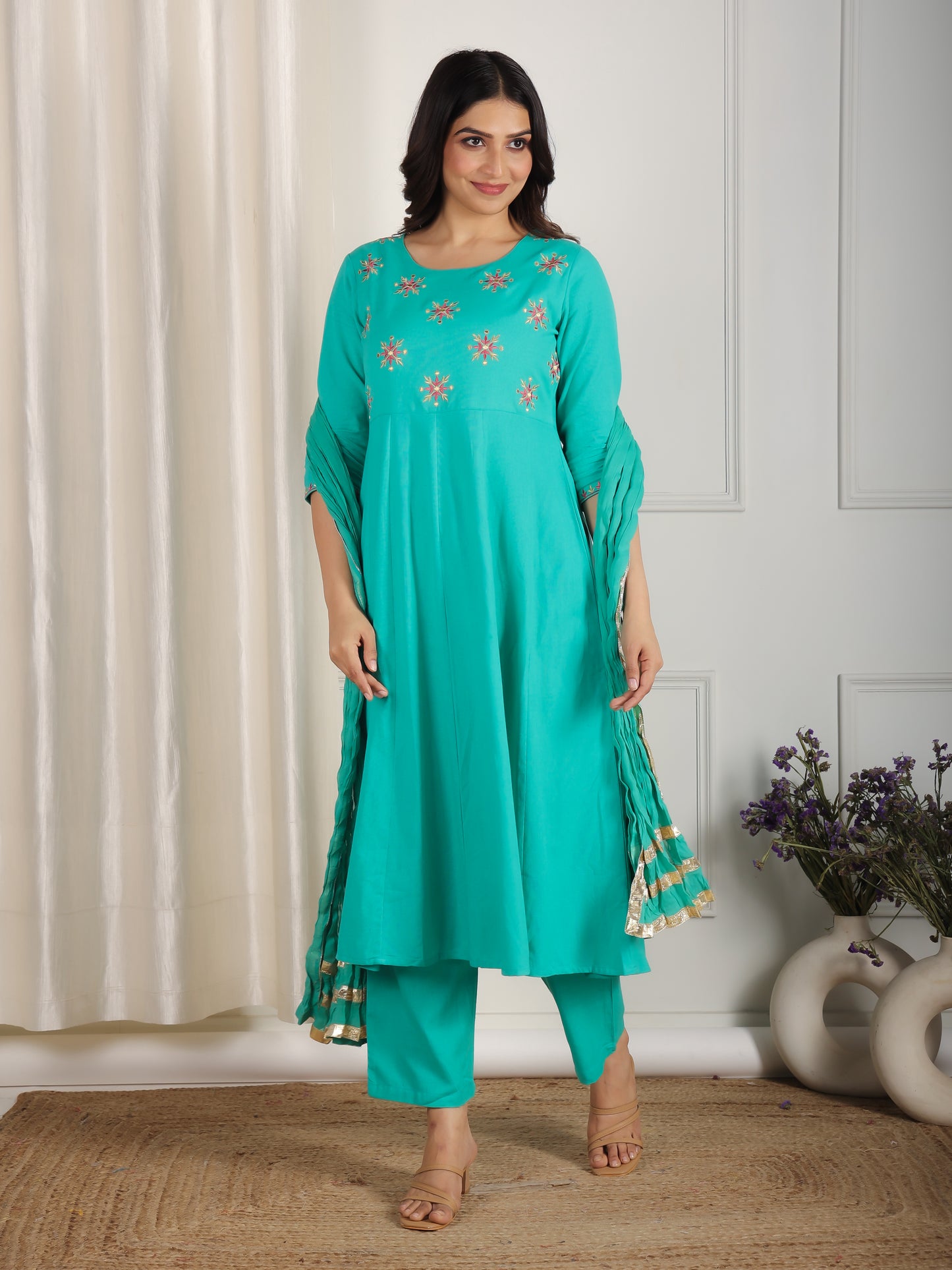 Cotton Voile Solid Sea Green Dupatta