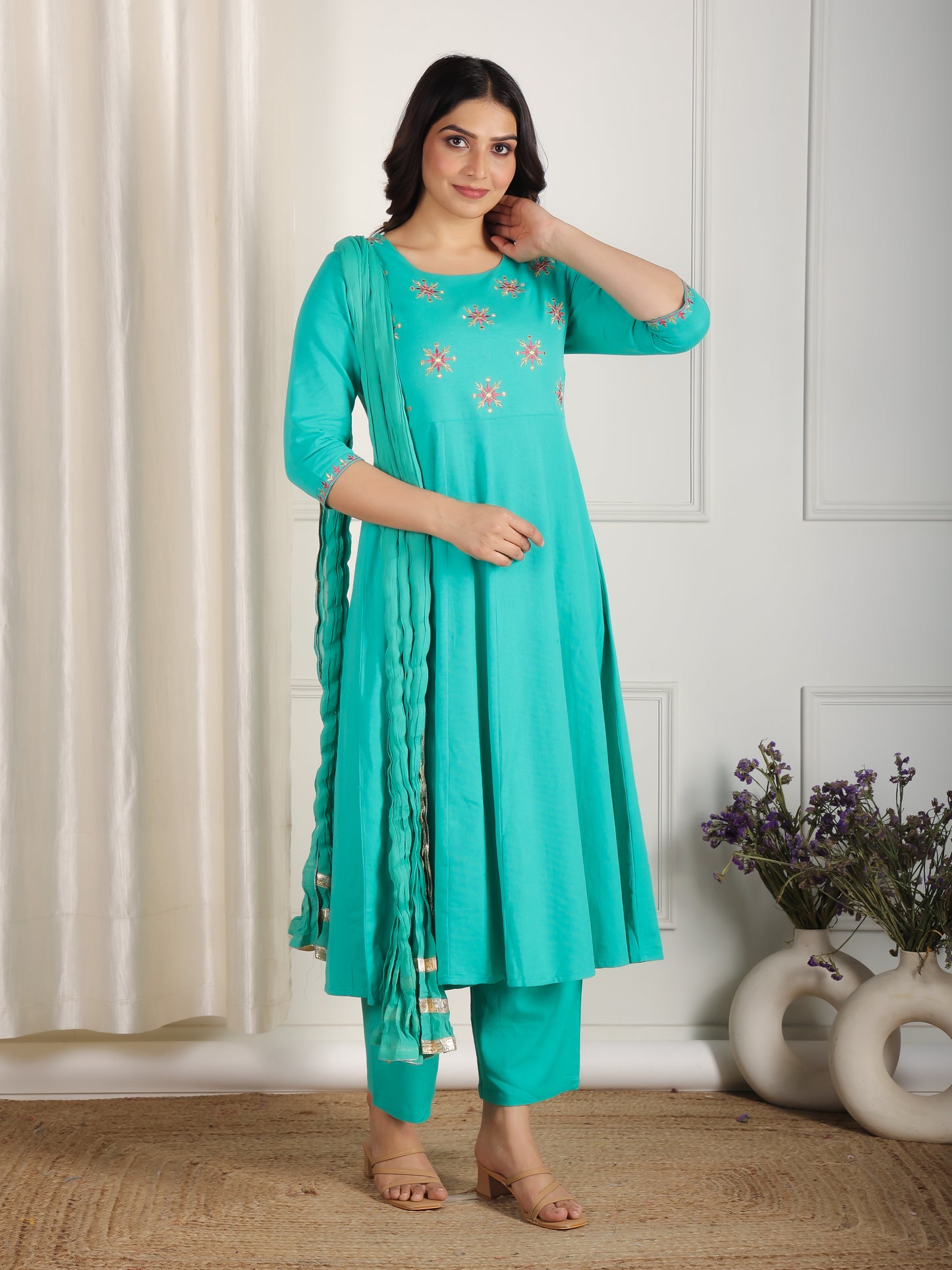 Cotton Voile Solid Sea Green Dupatta