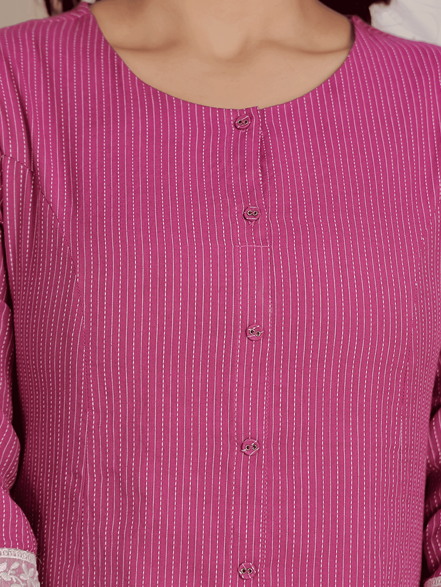 Kantha Cotton Solid A-line Purple Kurta