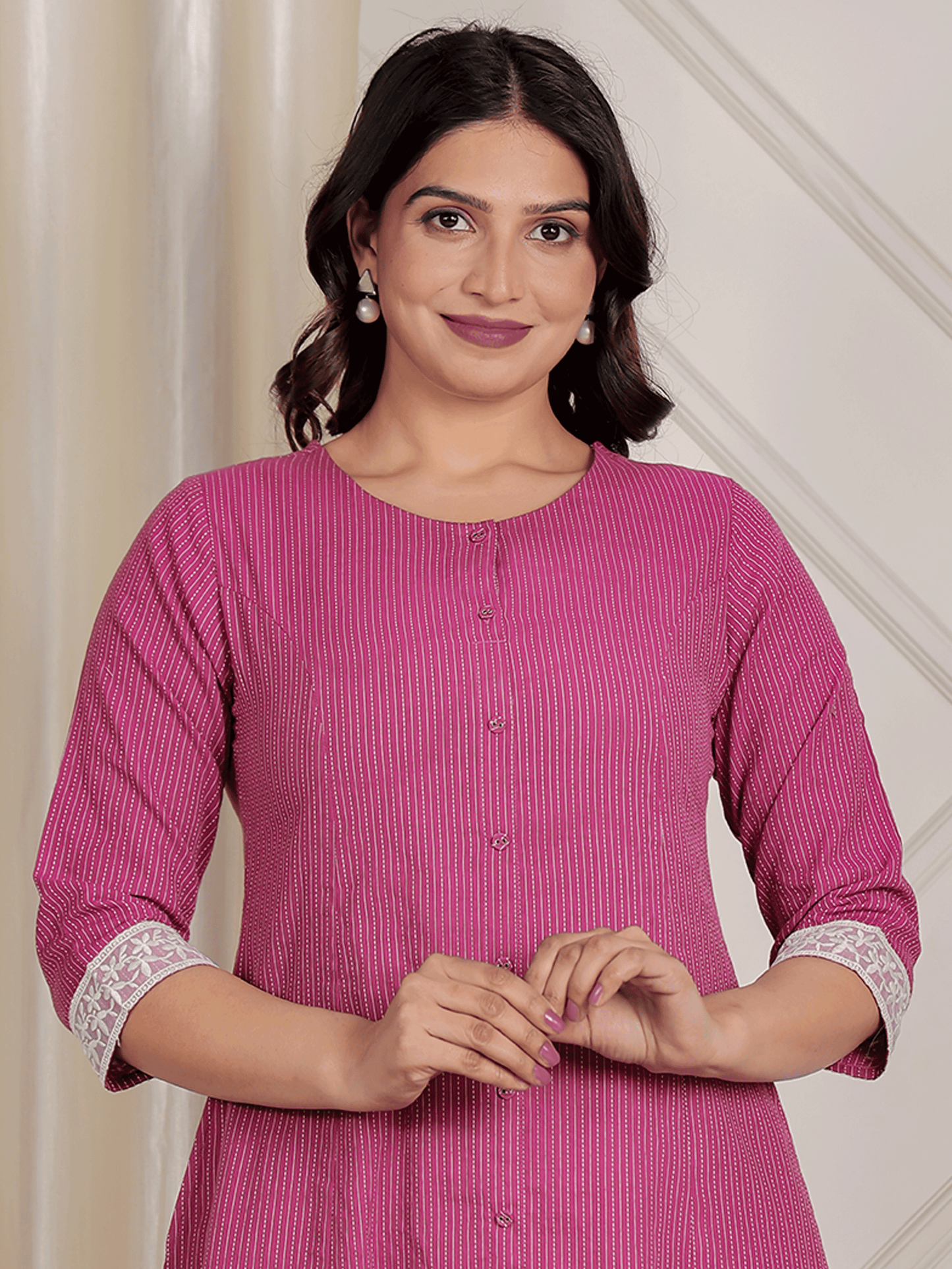 Kantha Cotton Solid A-line Purple Kurta