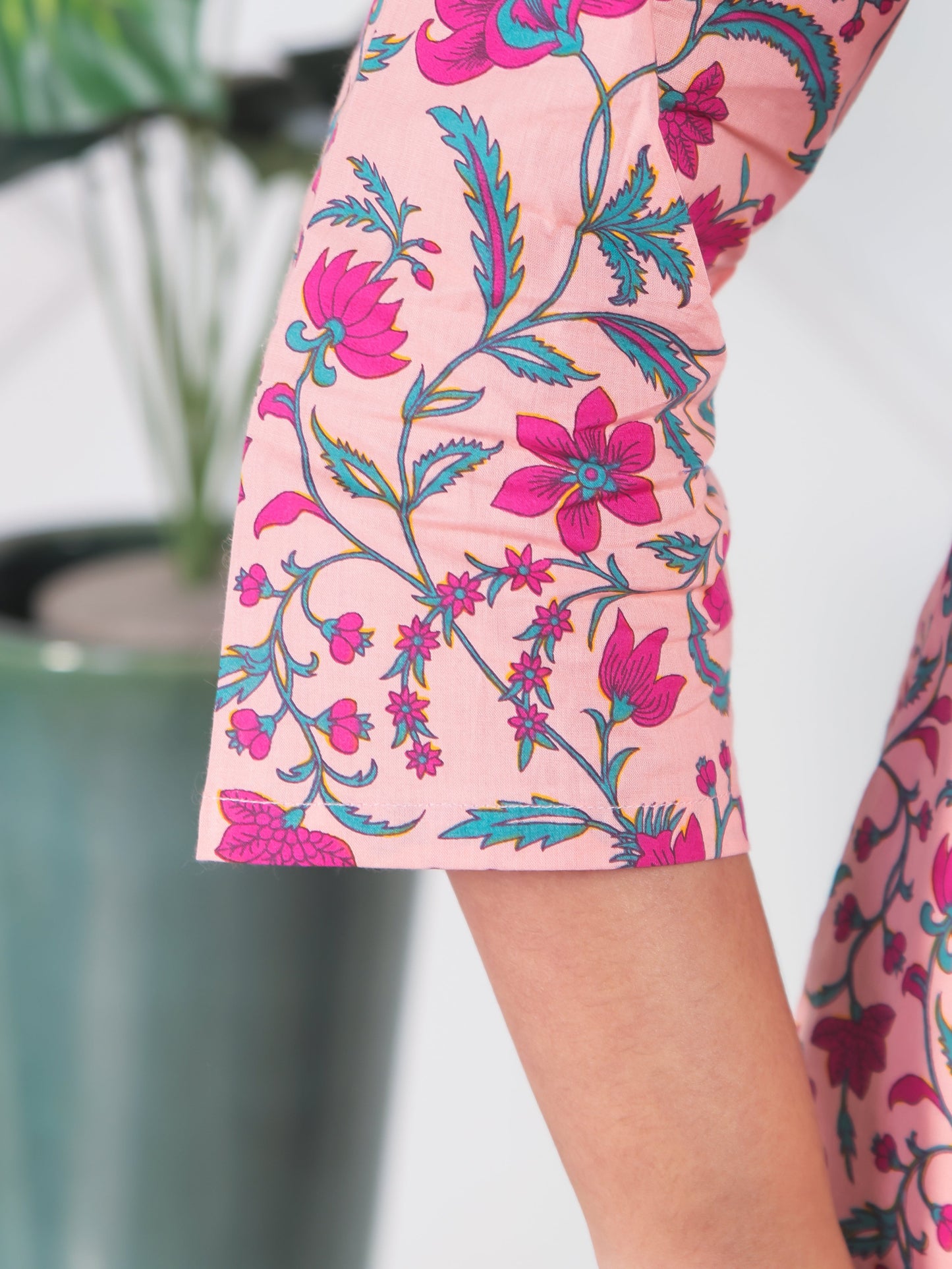 Soft Cotton Floral Straight Peach Kurta