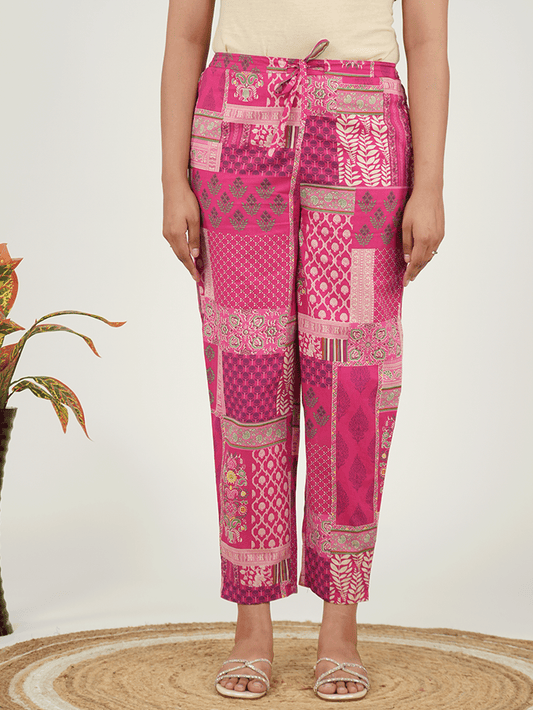 Soft Cotton Patchwork Pink Tapered Trousers