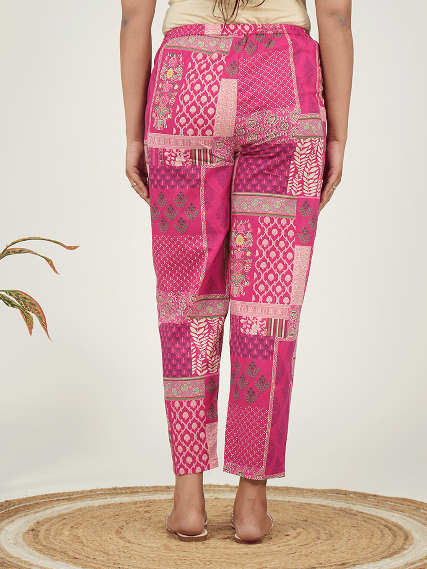 Soft Cotton Patchwork Pink Tapered Trousers