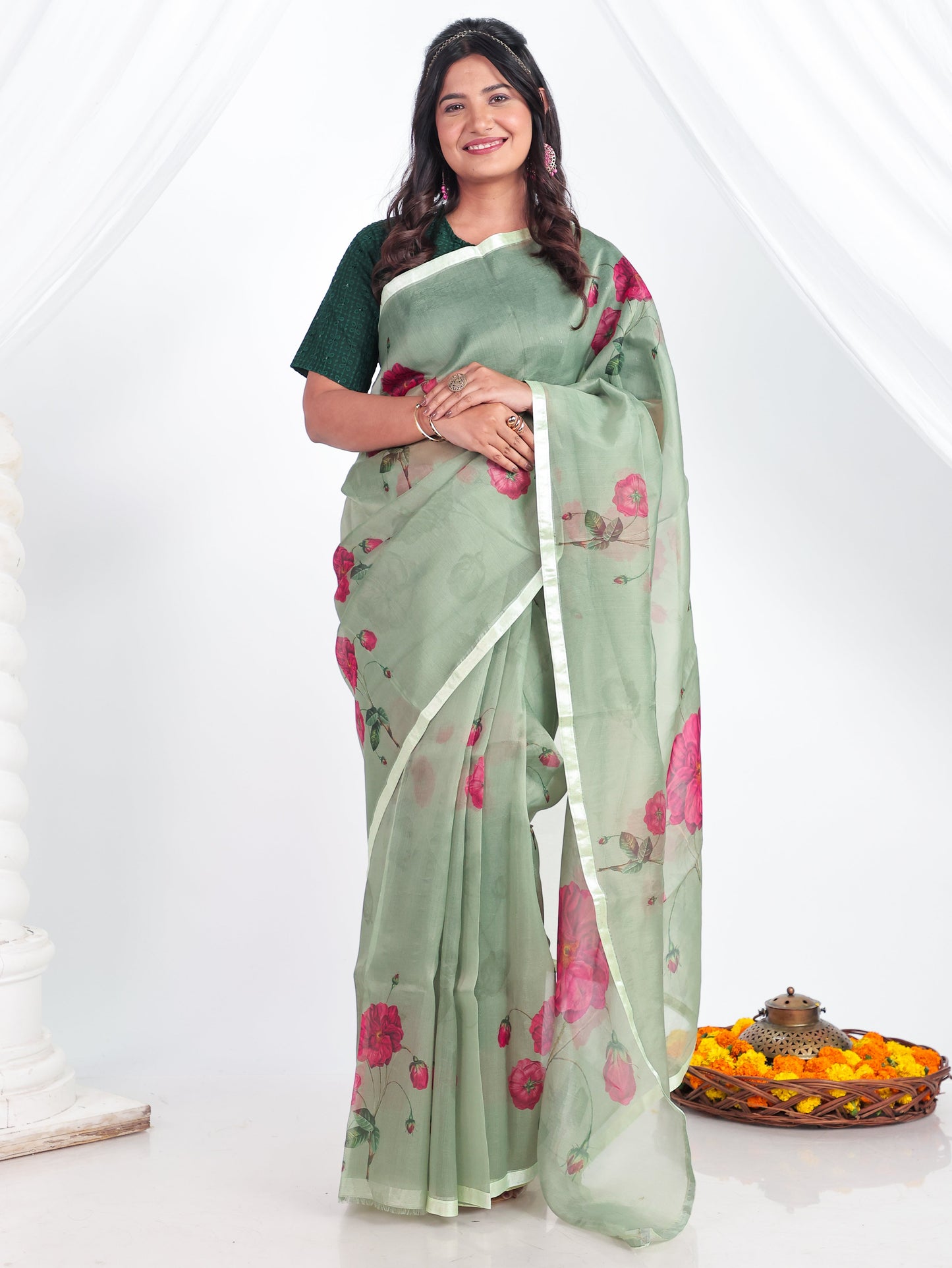 Organza Digital Sage Green Saree
