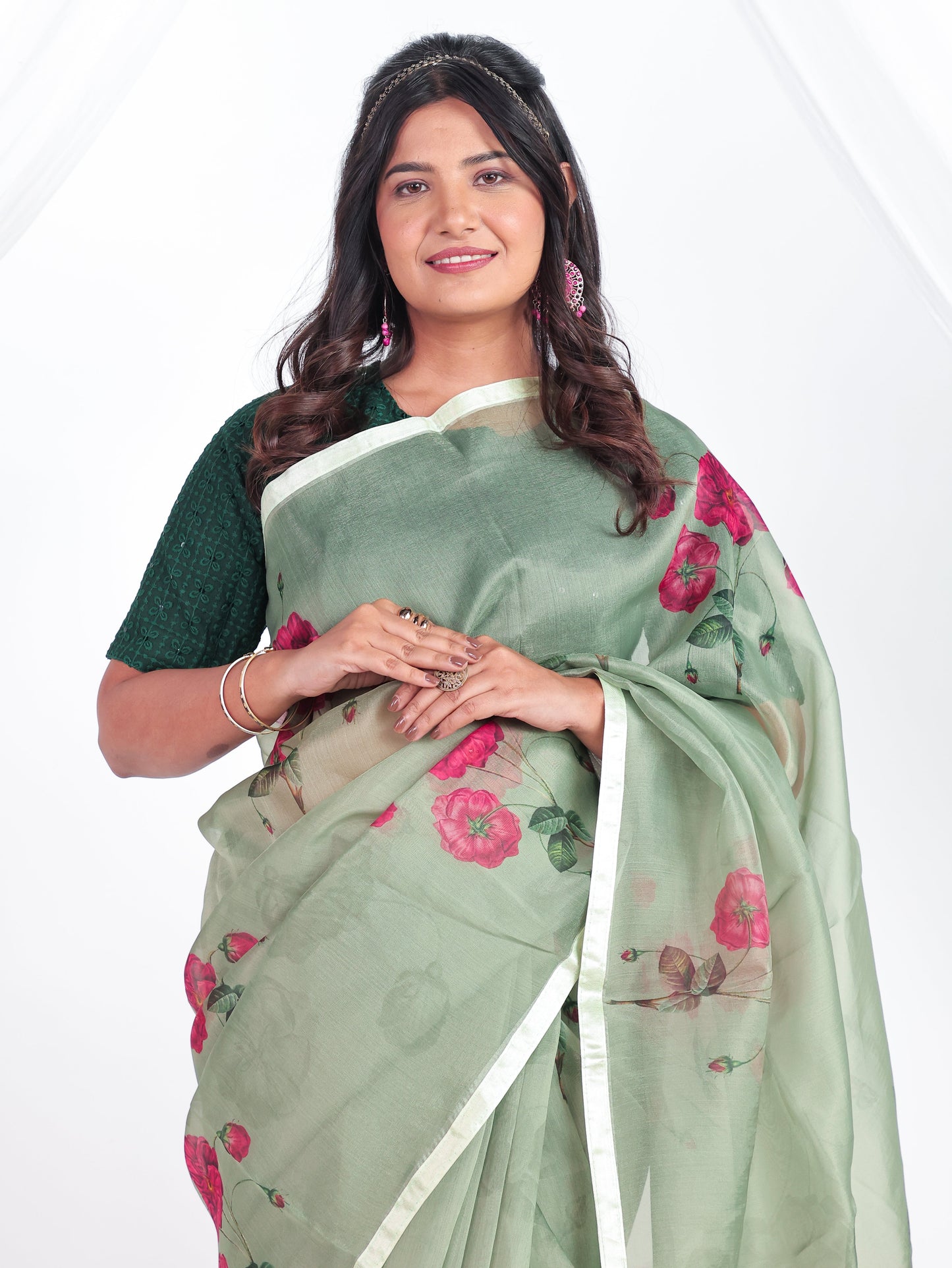 Organza Digital Sage Green Saree