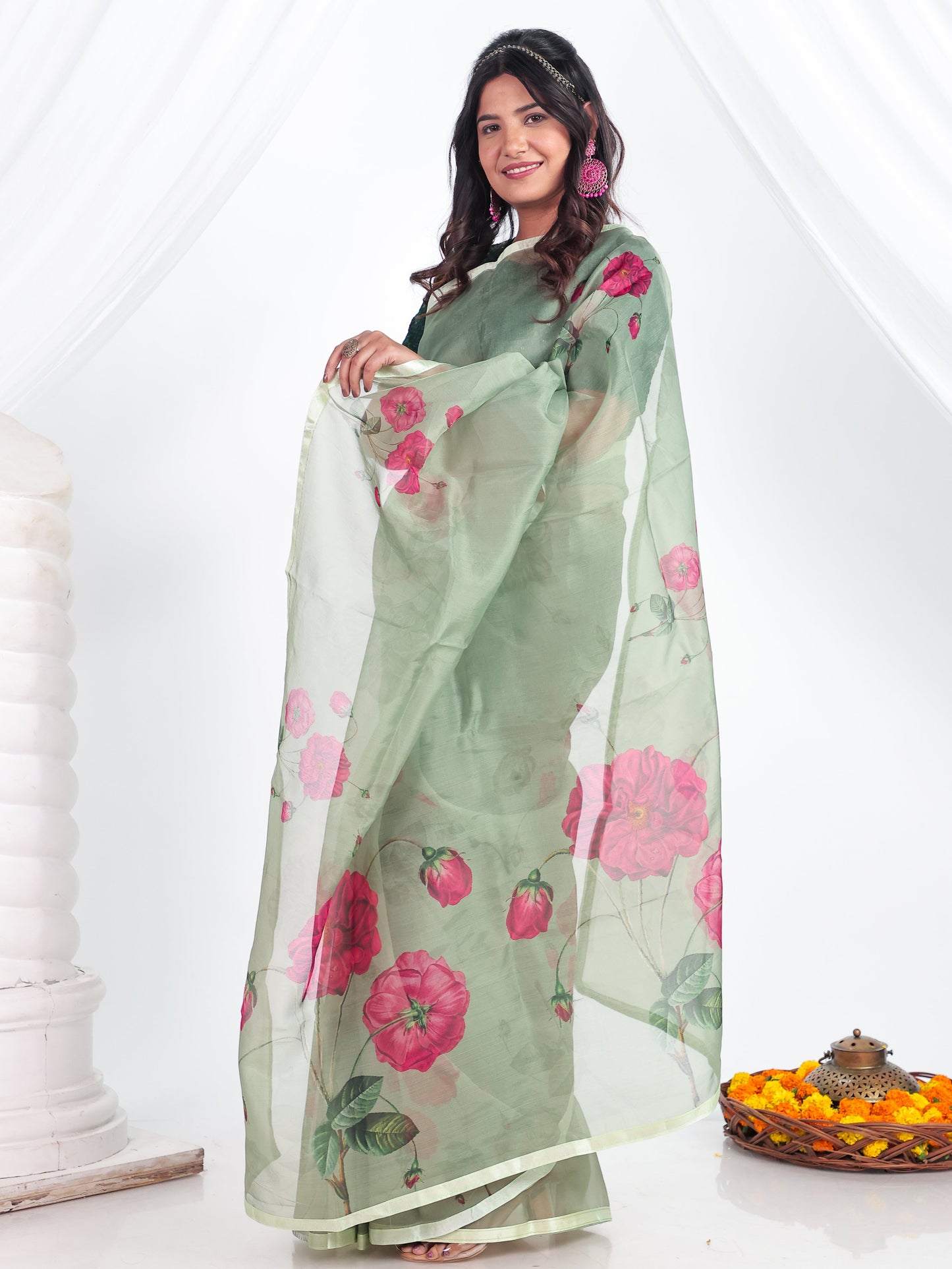 Organza Digital Sage Green Saree