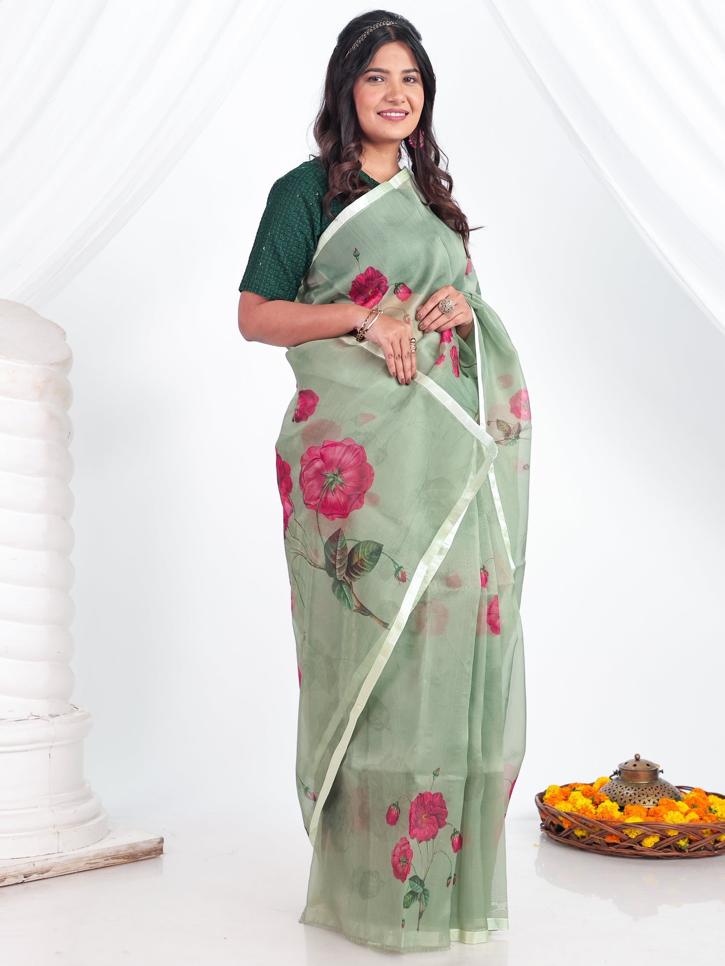Organza Digital Sage Green Saree