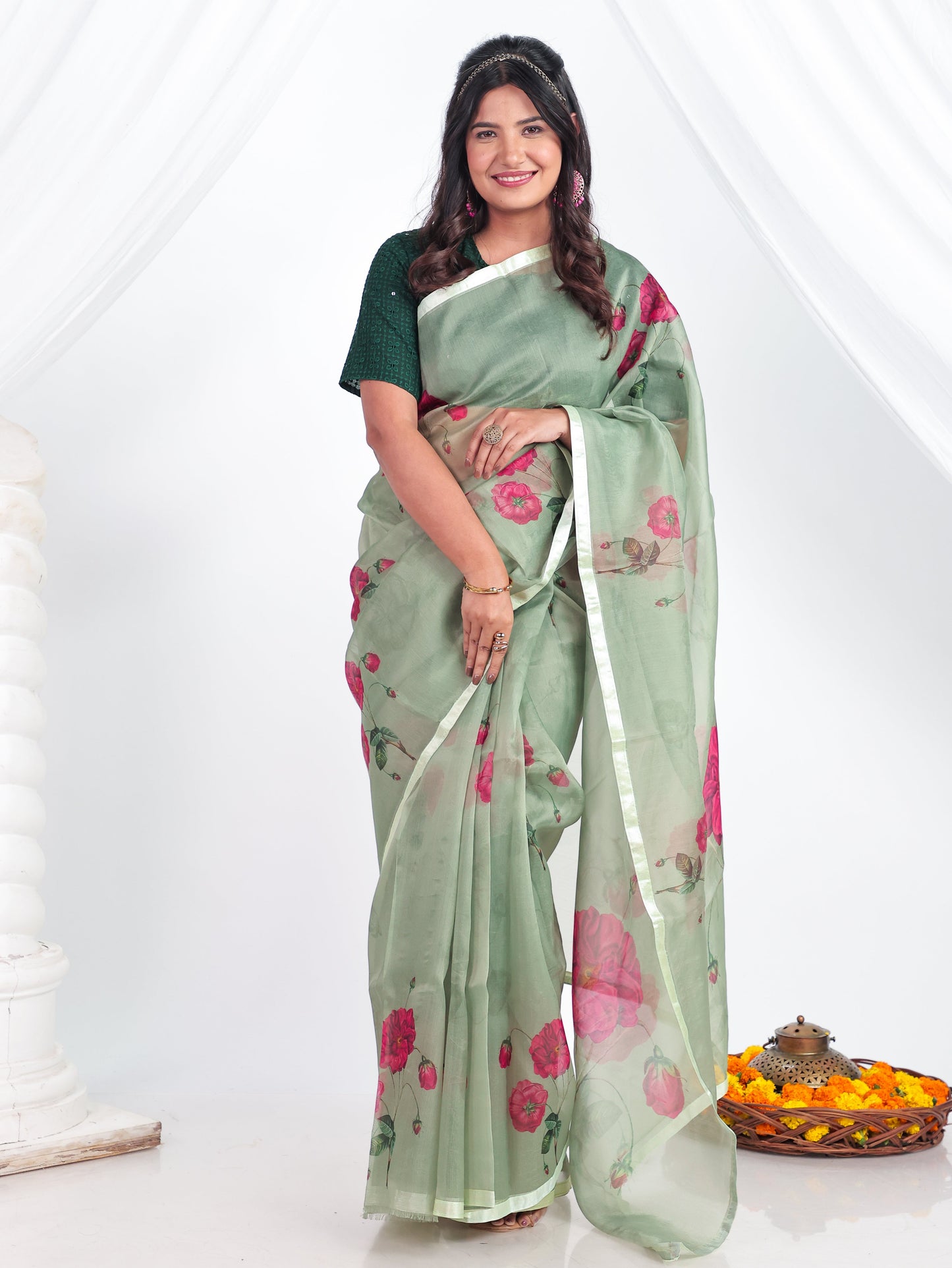 Organza Digital Sage Green Saree