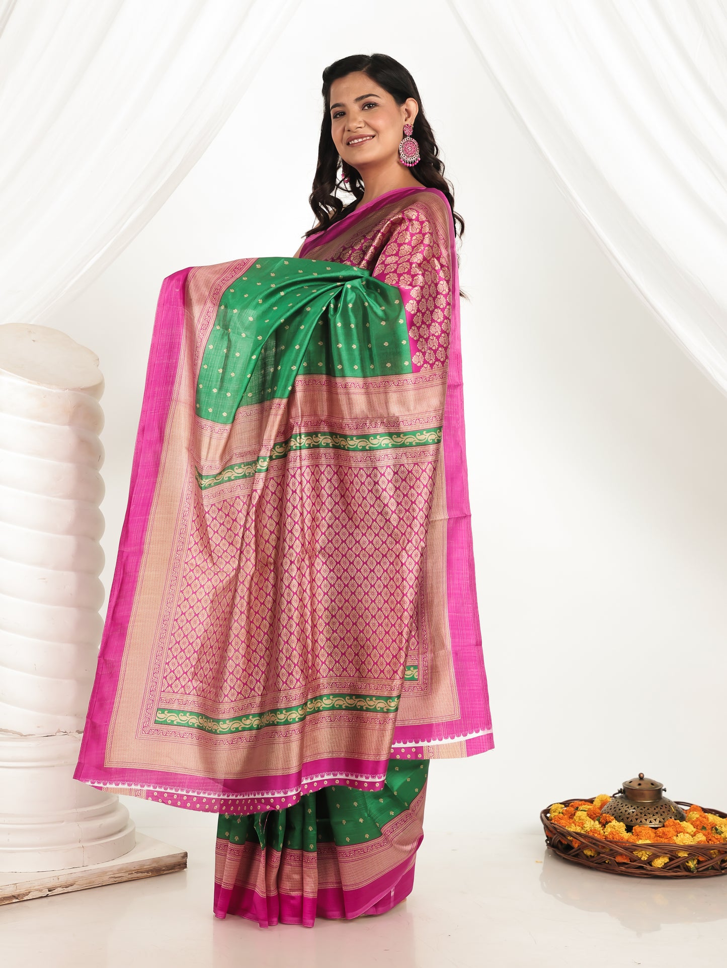Self Design Banarasi Silk Emerald Green Saree