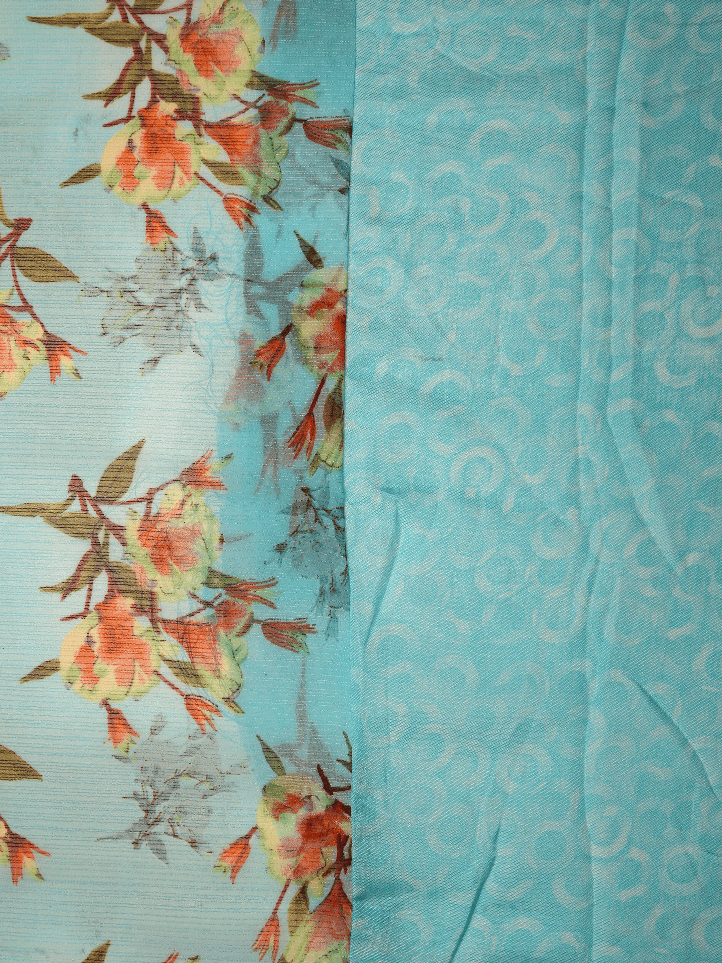 Chiffon Floral Turquoise Blue Saree