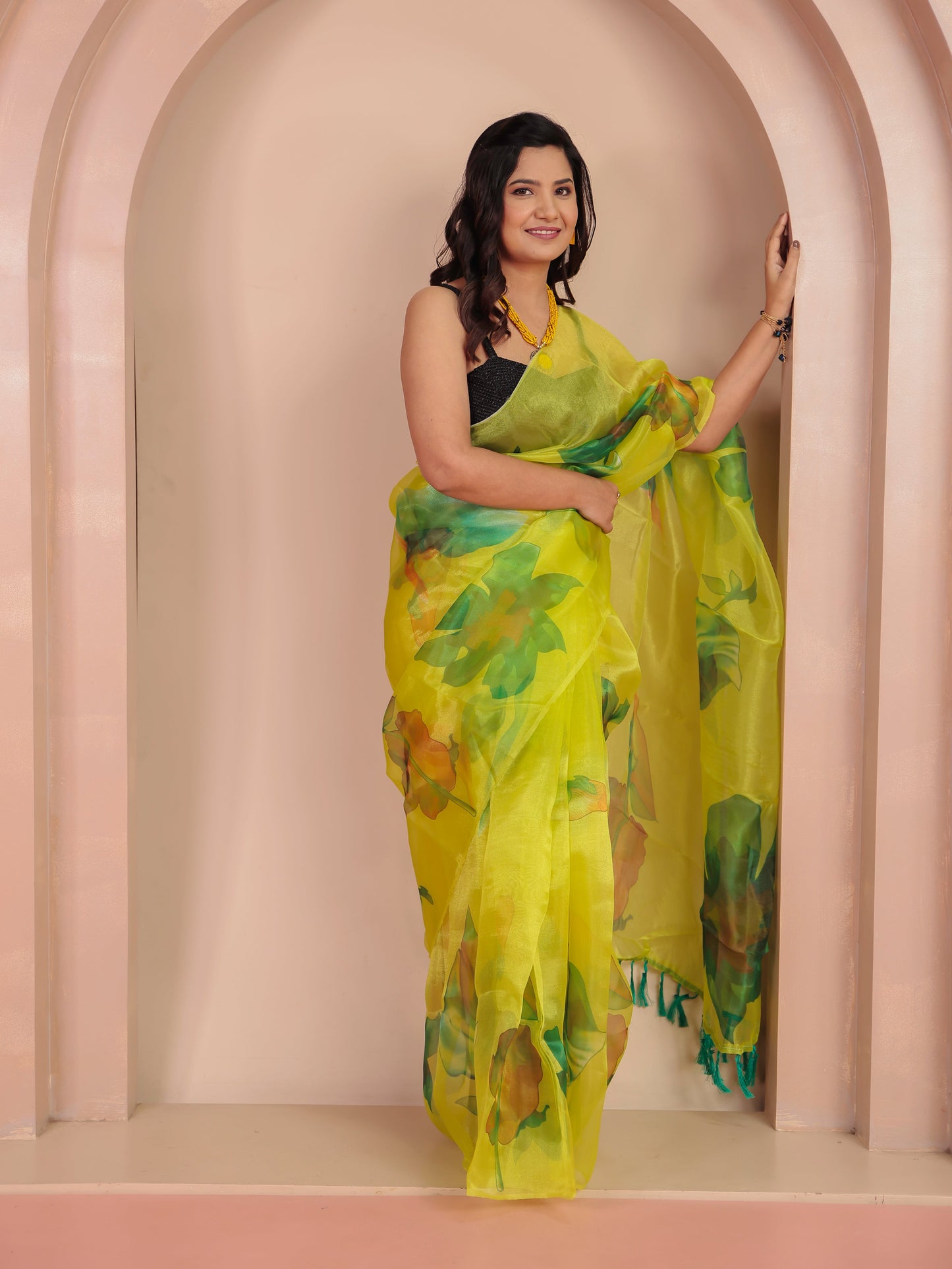 Organza Foliage Lime Green Saree