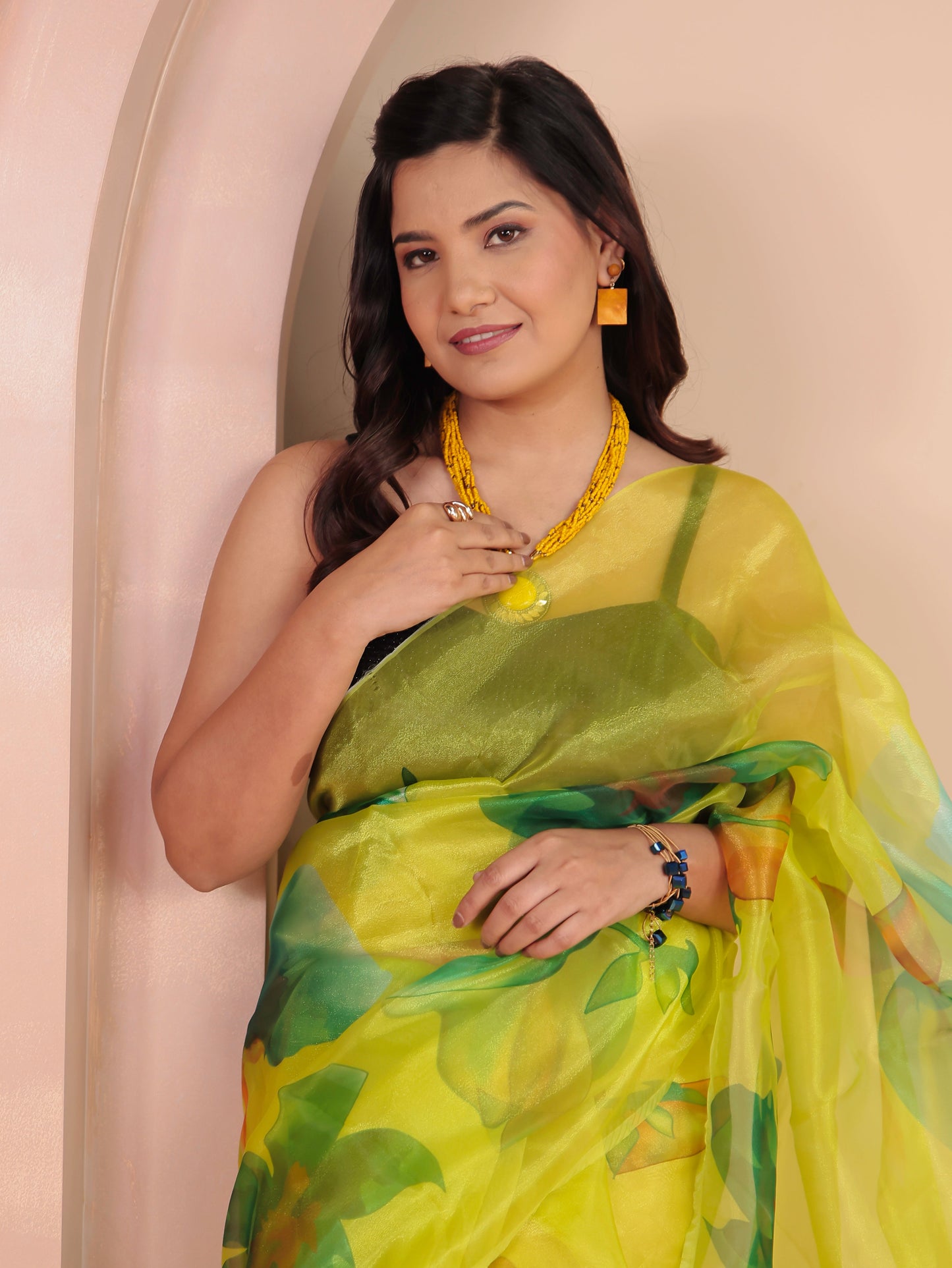 Organza Foliage Lime Green Saree
