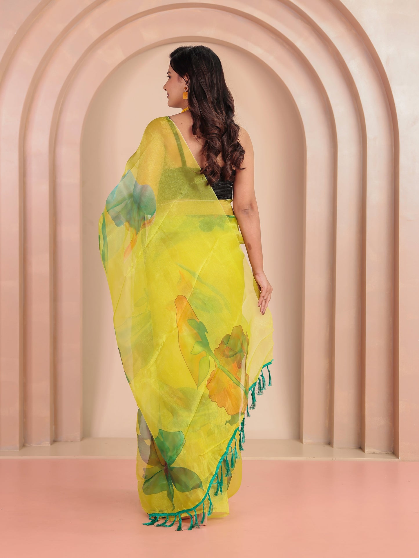 Organza Foliage Lime Green Saree