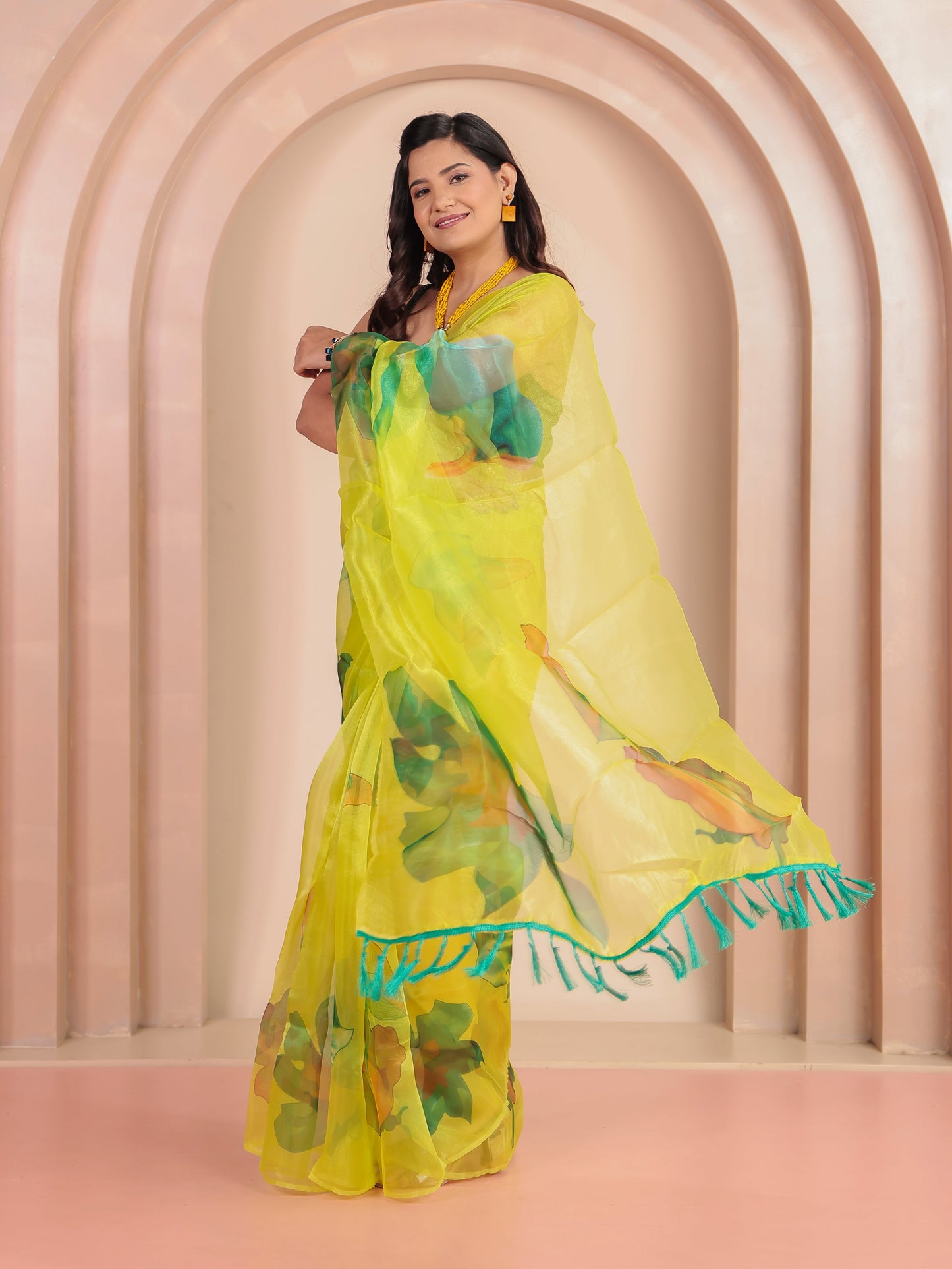 Organza Foliage Lime Green Saree
