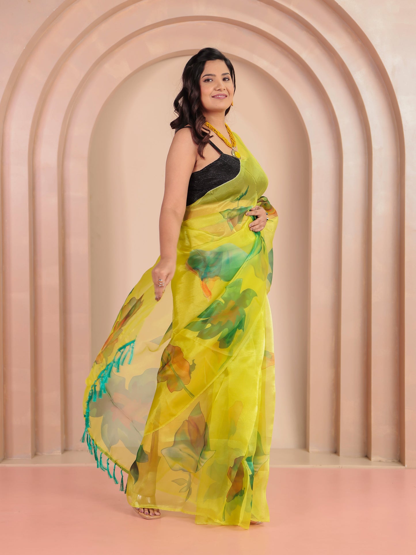 Organza Foliage Lime Green Saree