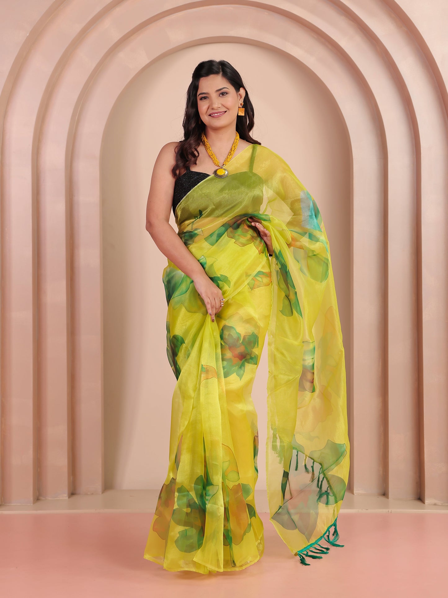 Organza Foliage Lime Green Saree