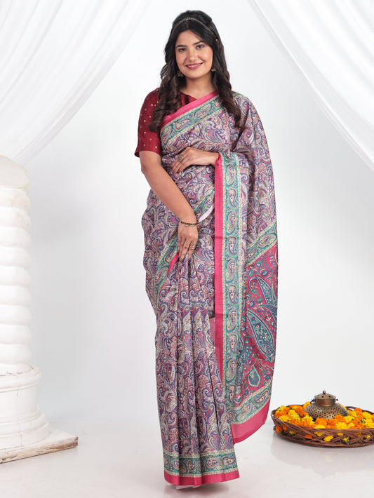 Silk Blend Paisley Multicolor Saree
