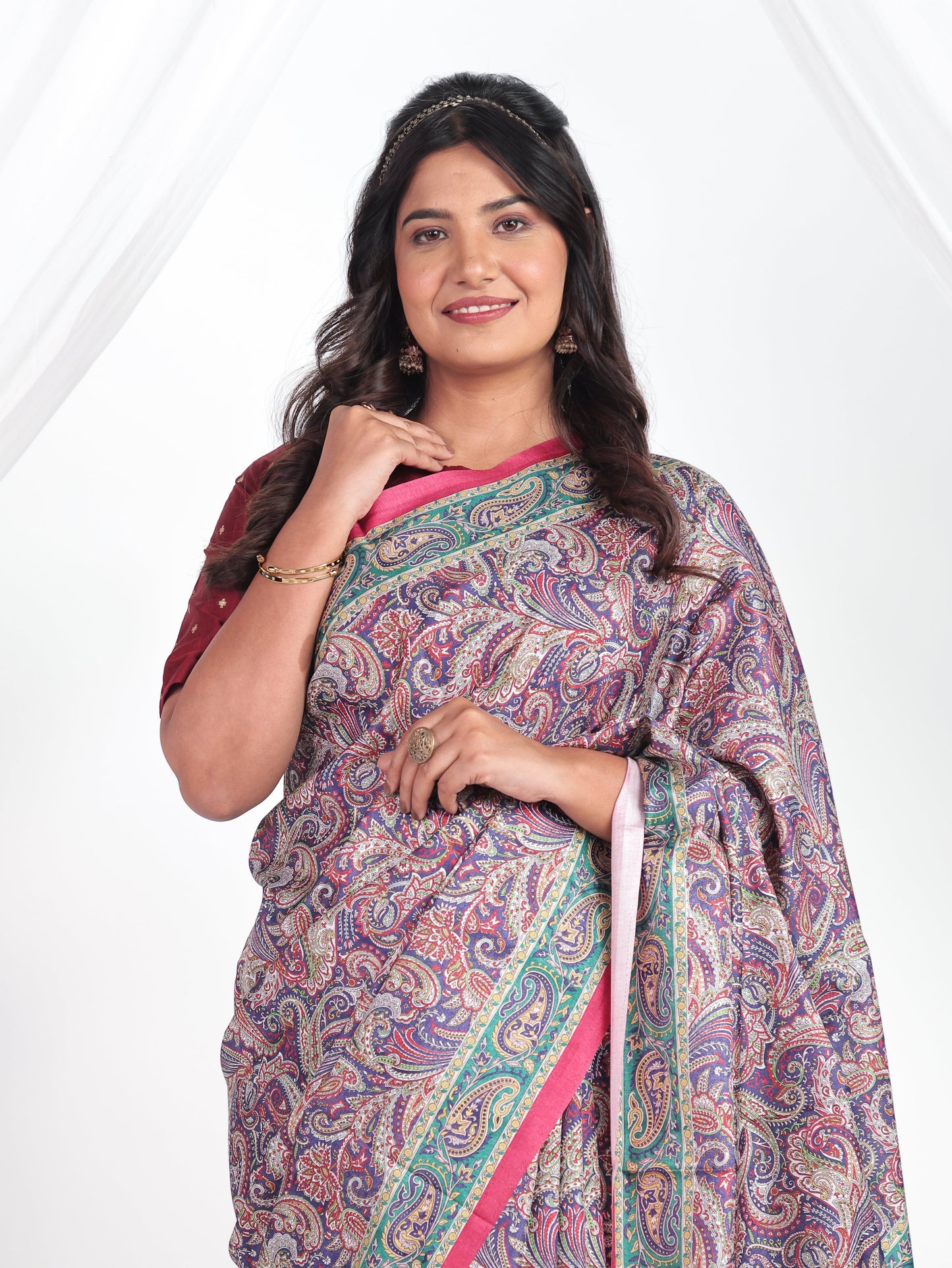 Silk Blend Paisley Multicolor Saree