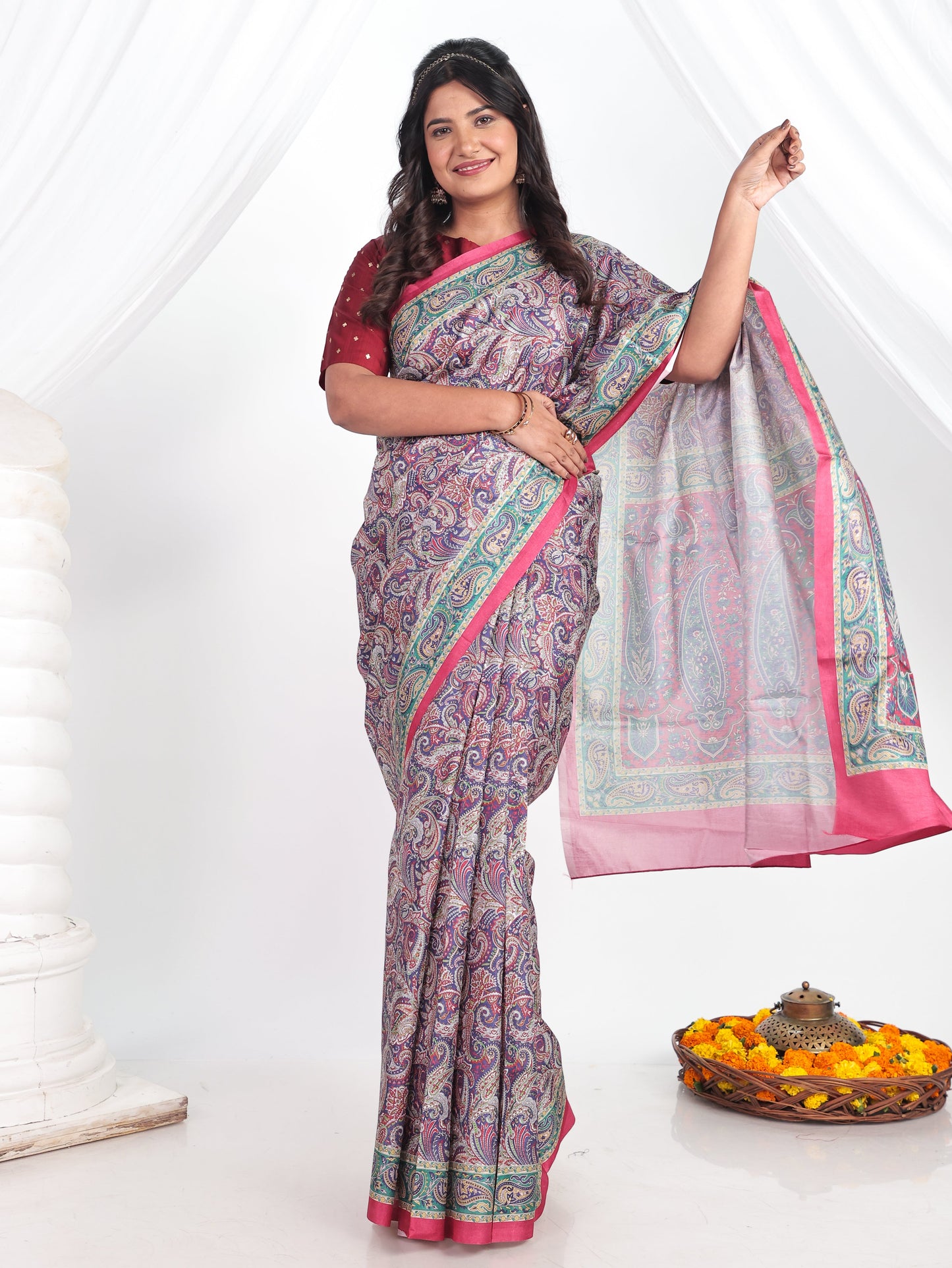 Silk Blend Paisley Multicolor Saree