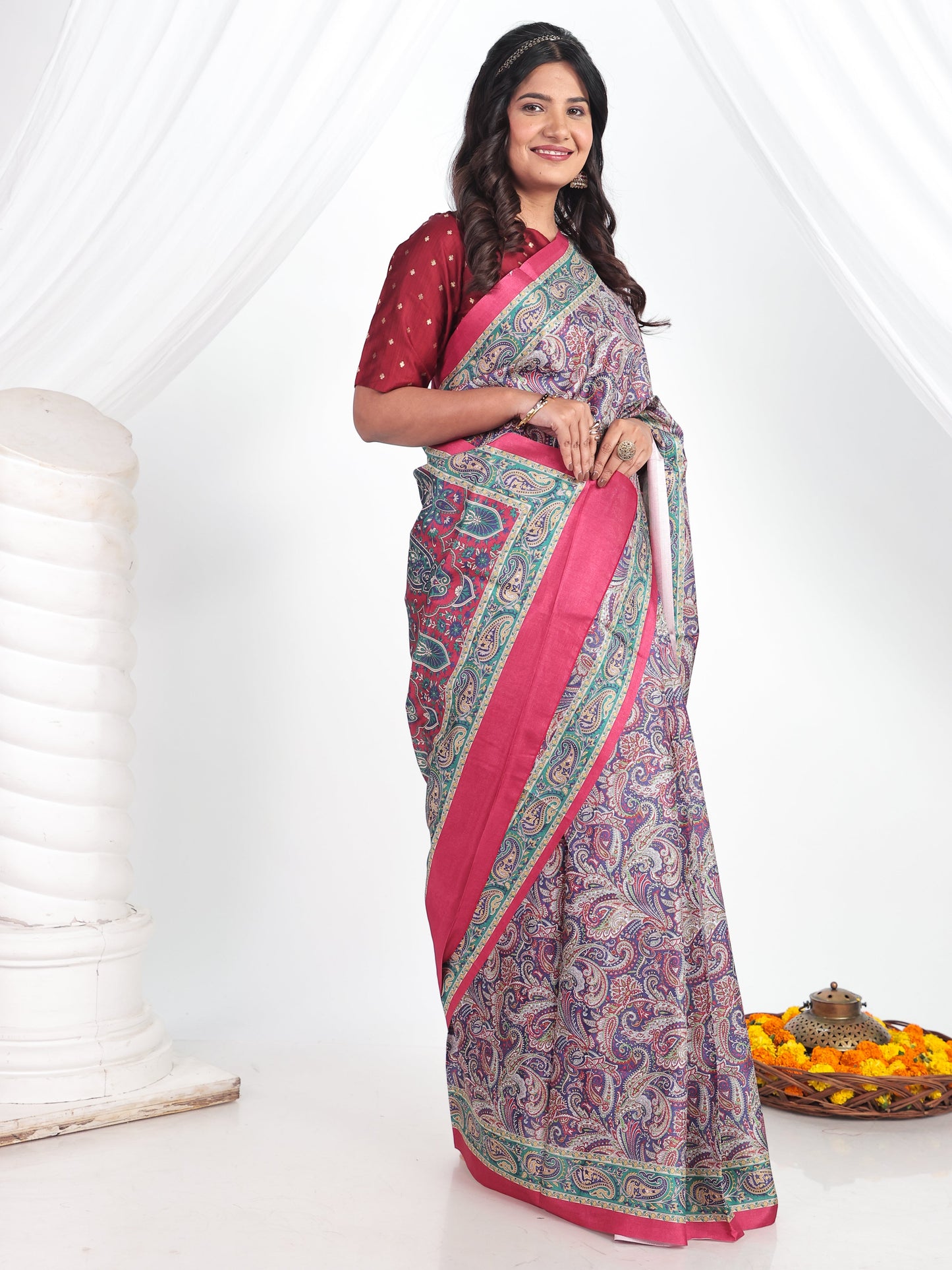 Silk Blend Paisley Multicolor Saree
